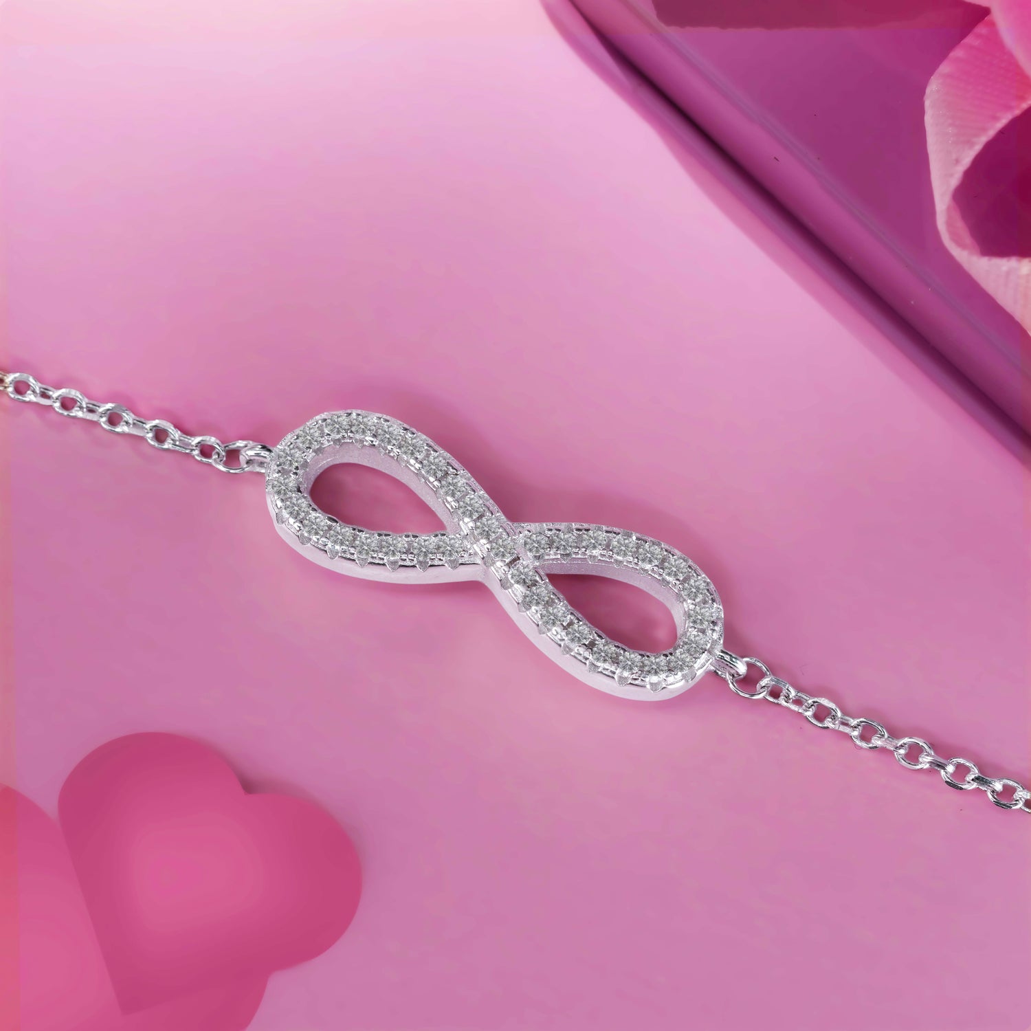 Silver infinity heart evil eye bracelet