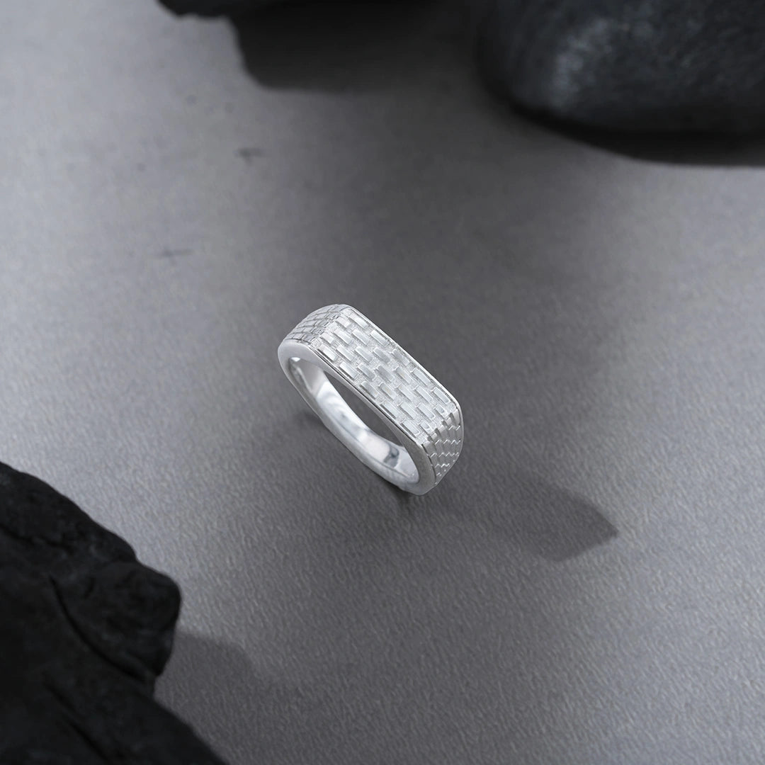 Brick Pattern Ring in Sterling Silver Ishna