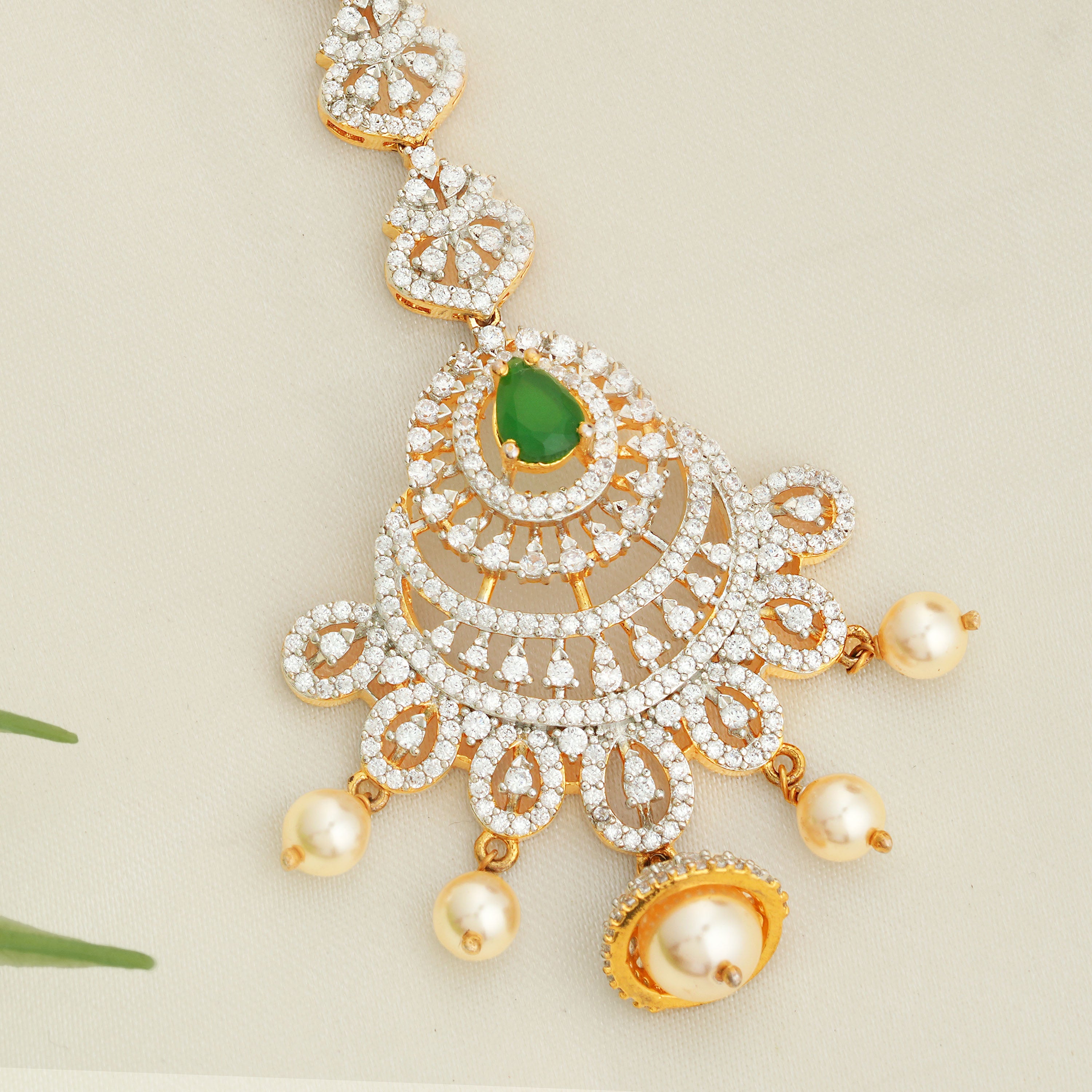 Bridal CZ Headpiece with Pearl Drops Ishna