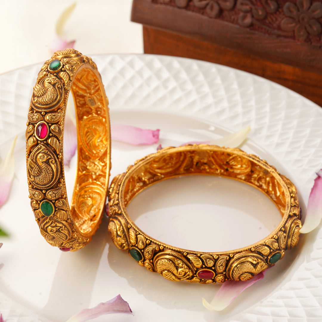 Bridal Gold Bangles 2.8 Size with Annam & Mango Design