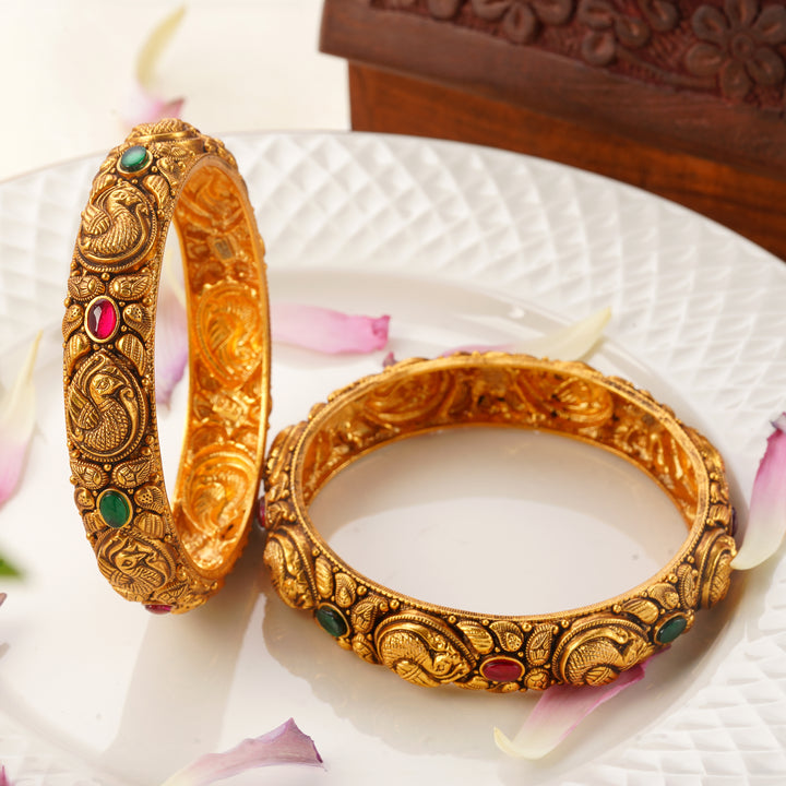 Bridal Gold Bangles 2.8 Size with Annam & Mango Design