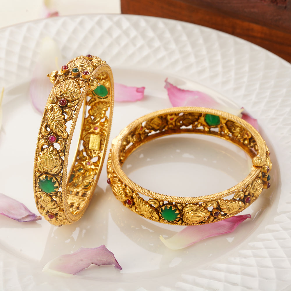 Bridal Gold Plated Bangles Design with Emerald & Ruby Stones