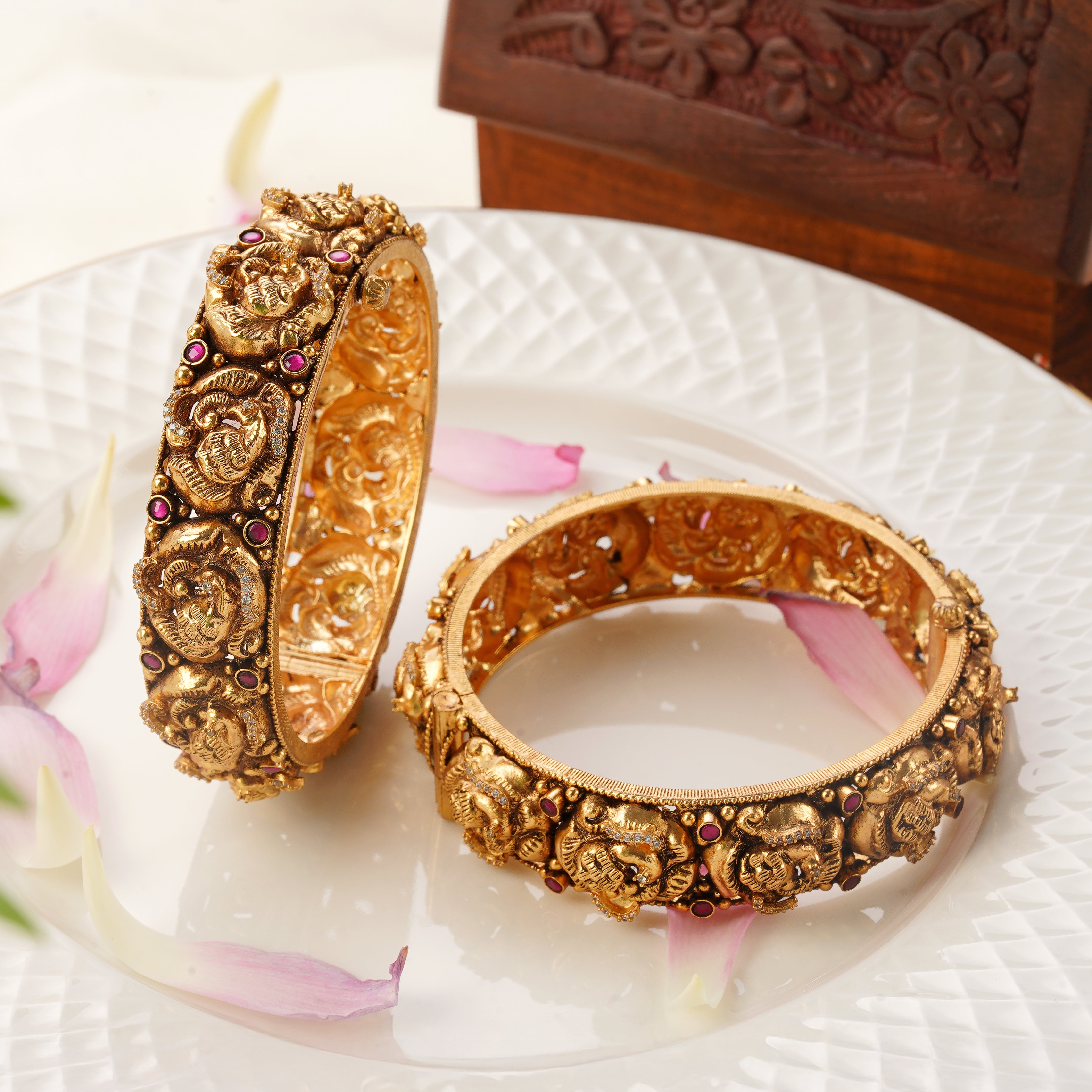 Bridal Gold Plated Bangles with Ruby Stones – Traditional Design