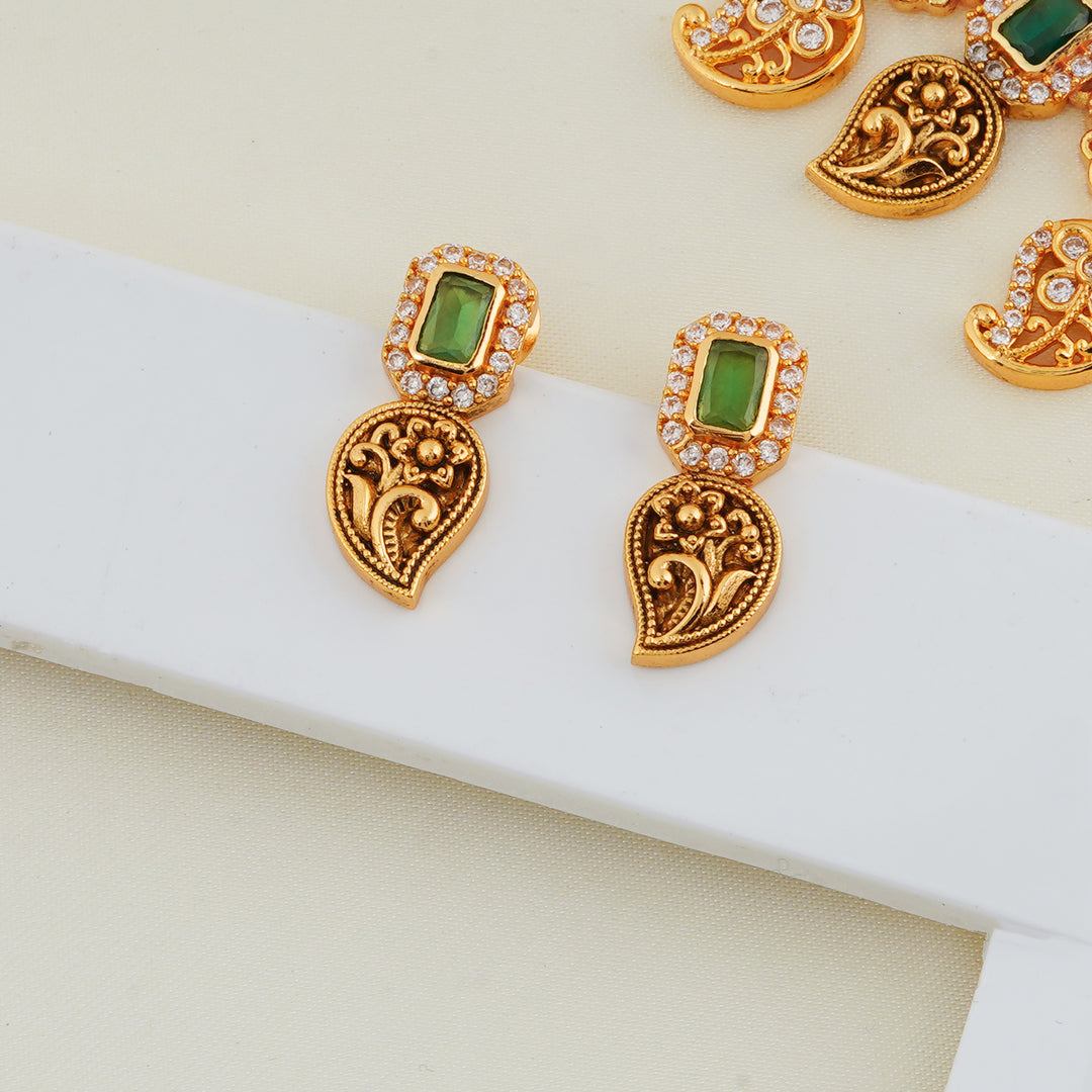 Bridal Gold plated Earning with Emerald and Swarovski Stones