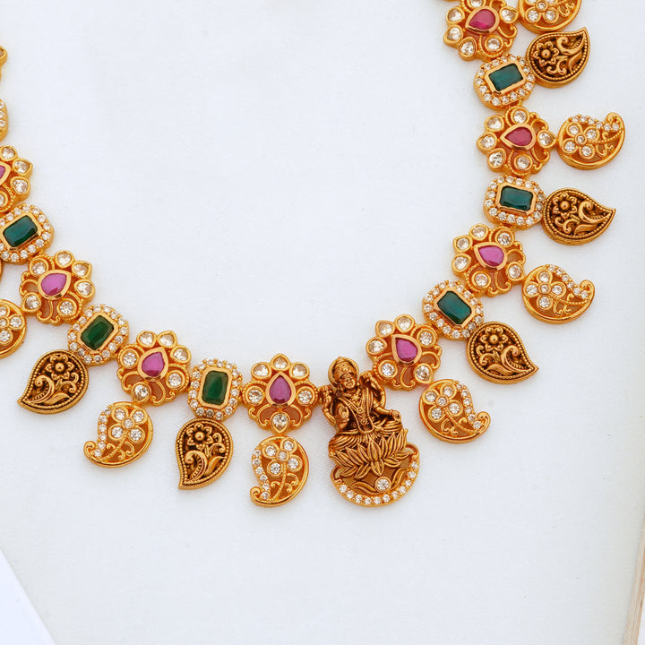 Bridal Gold plated Necklace with Ruby, Emerald, and Mango Design
