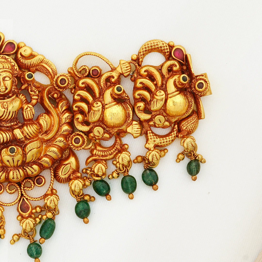 Bridal Lakshmi choker with peacock and kemp stone work