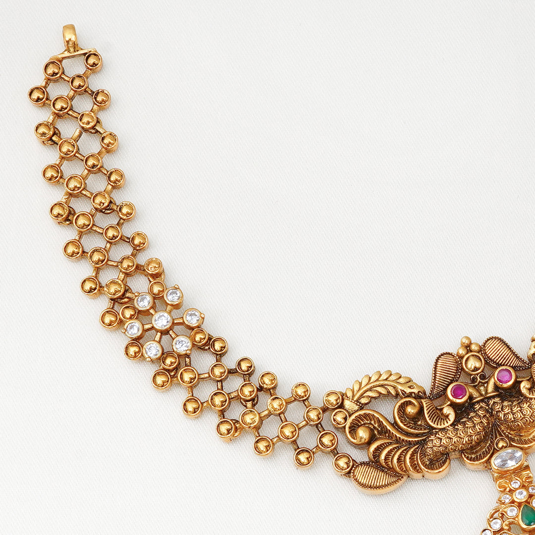 Bridal Lakshmi temple necklace with emerald bead drops