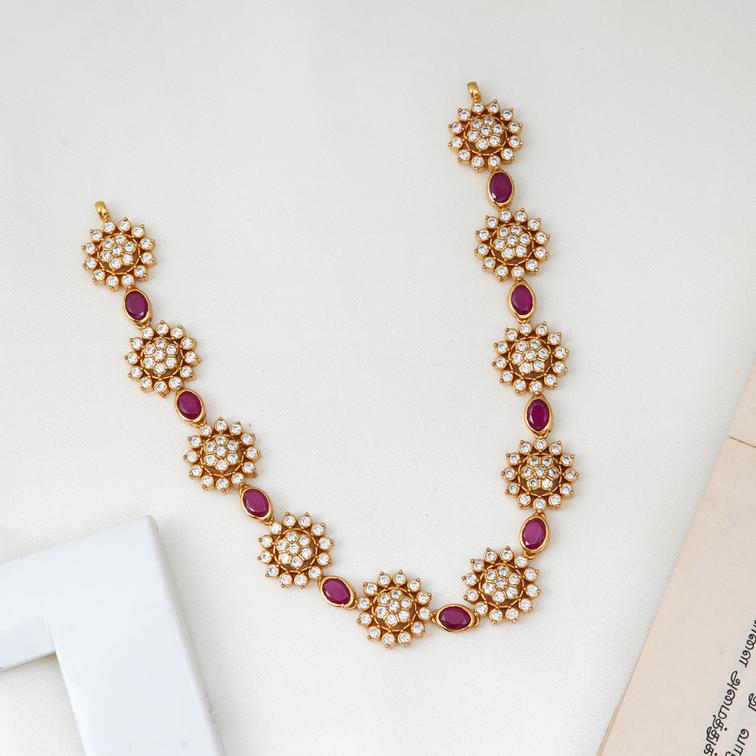 Bridal necklace with floral Swarovski clusters and rubies