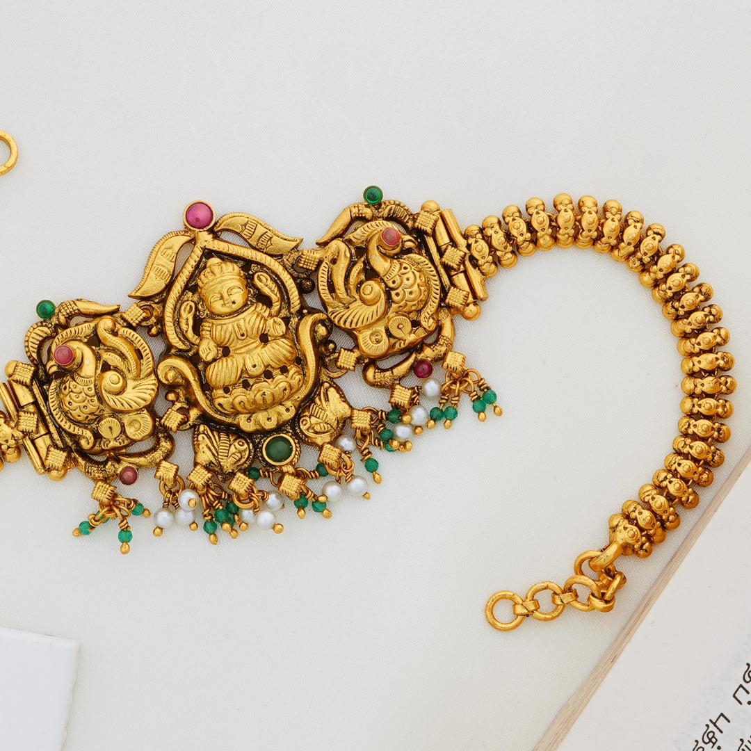 Bridal temple choker with nakshi Lakshmi and colourful beads