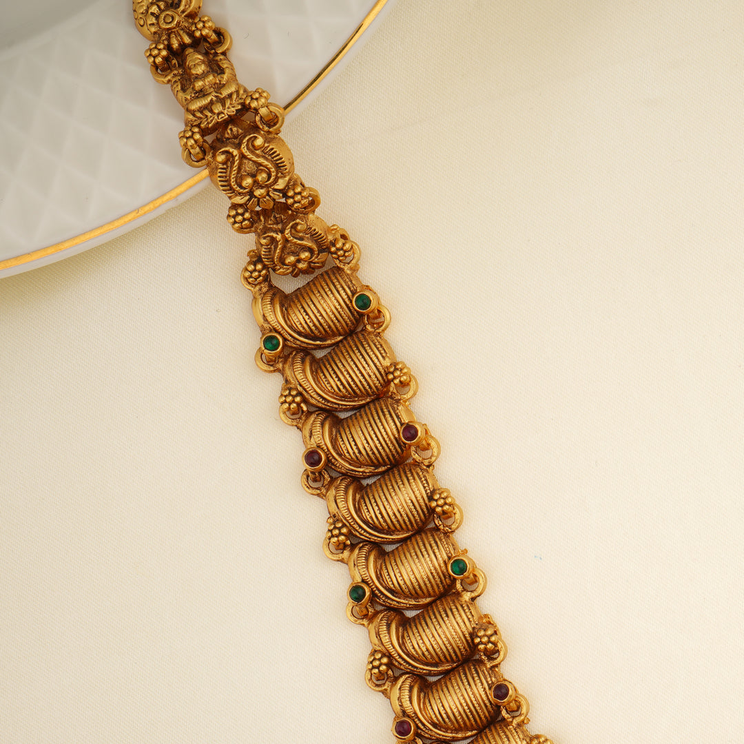 Bridal temple haram made of 92.5 silver with traditional Lakshmi motif