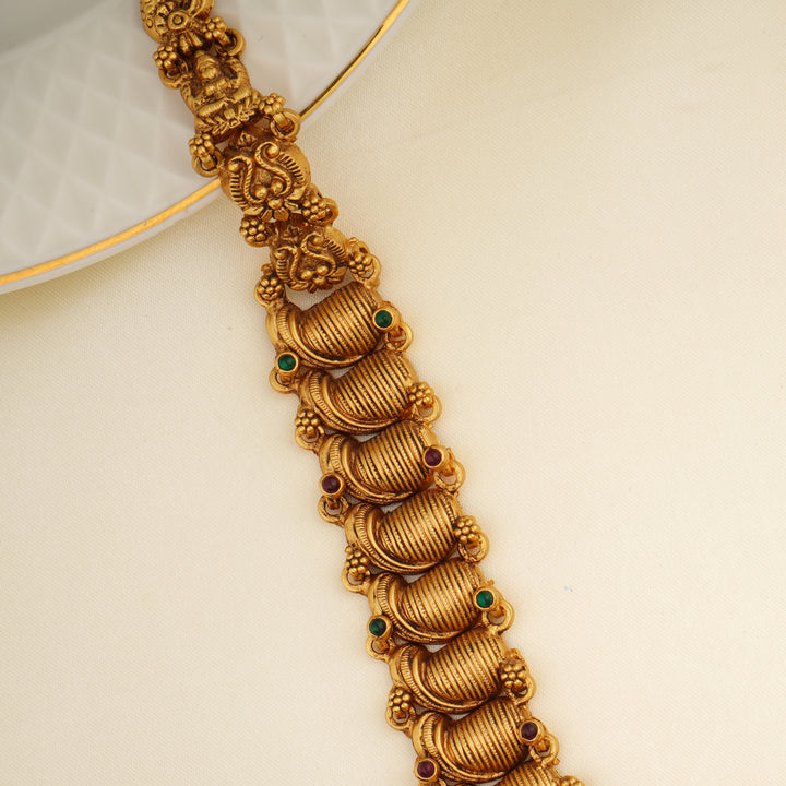 Bridal temple haram made of 92.5 silver with traditional Lakshmi motif