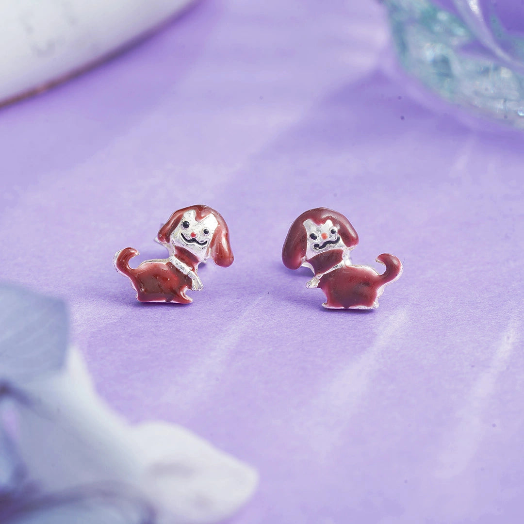 Brown Puppy Stud Earrings Ishna