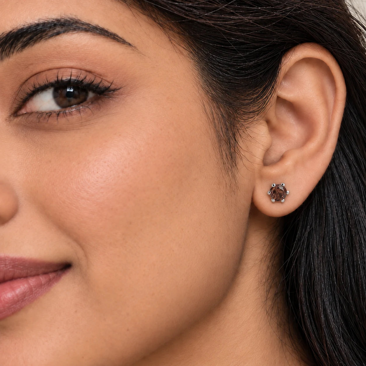 Brown crystal silver stud earrings for women