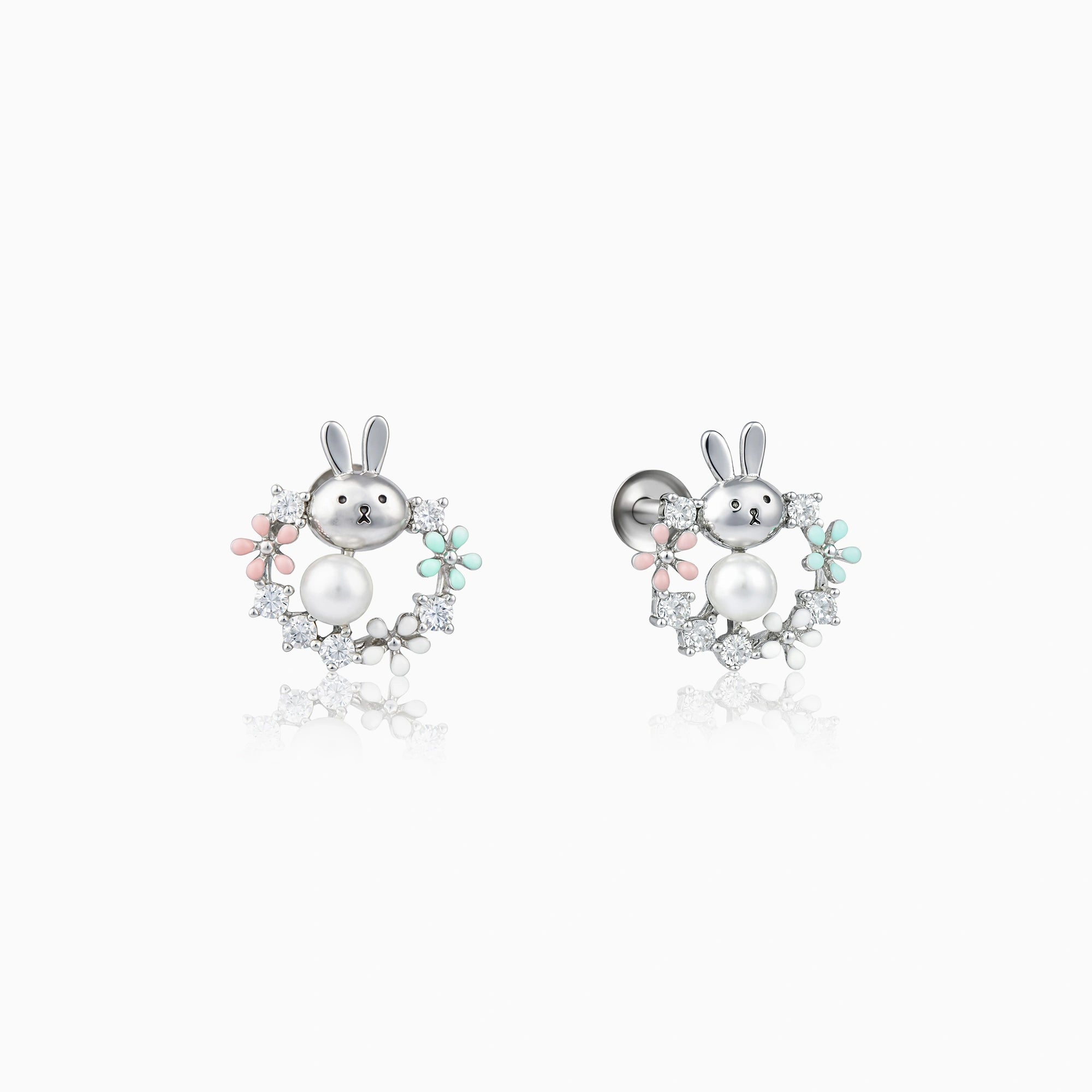 Bunny Motif Pearl Floral Stud Earrings Ishna