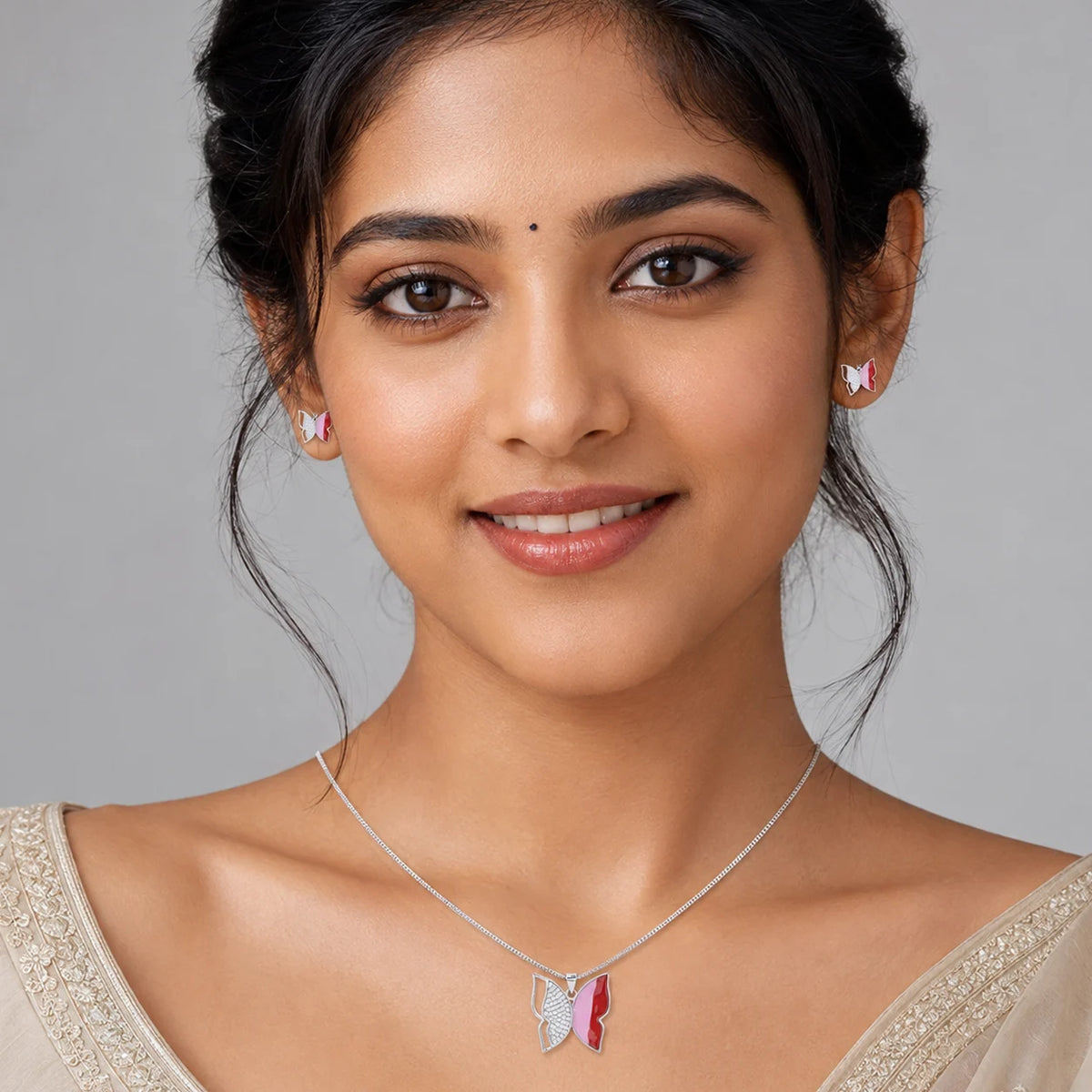 Butterfly 925 silver Pendant Chain & Earrings