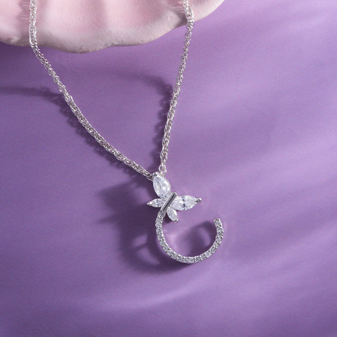 Butterfly Circle CZ Pendant Chain 