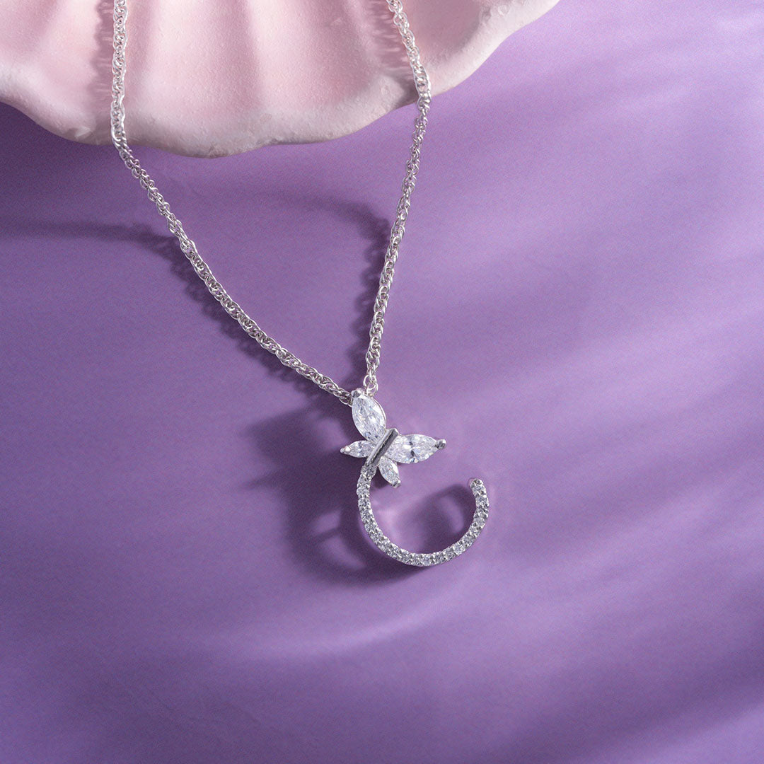 Butterfly Motif CZ Pendant Chain