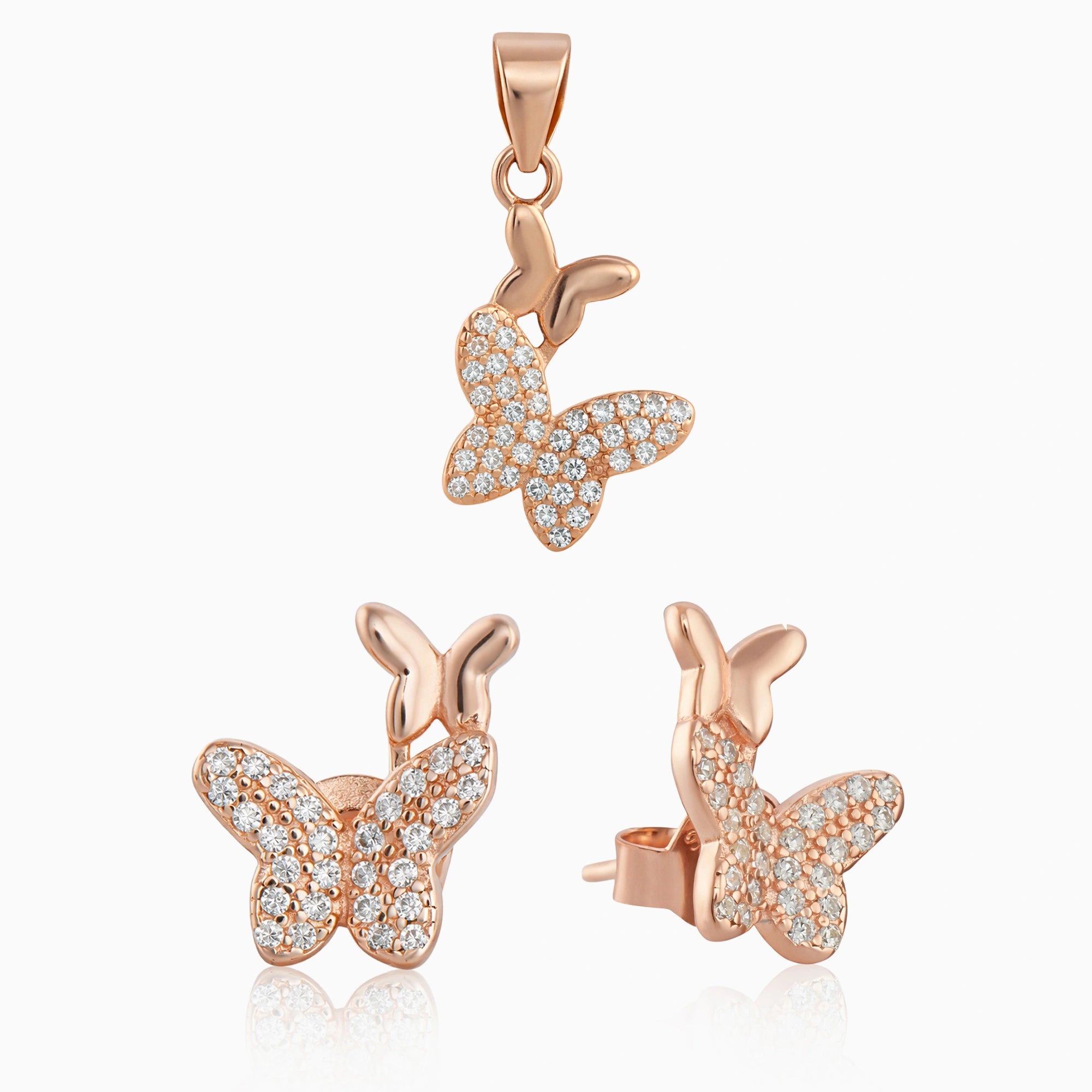 Butterfly Motif Pendant & Stud Earrings Ishna