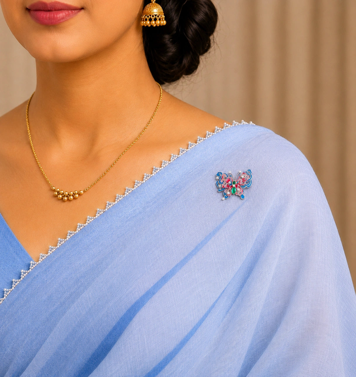 Butterfly Pearl Brooch in Sterling Silver Ishna