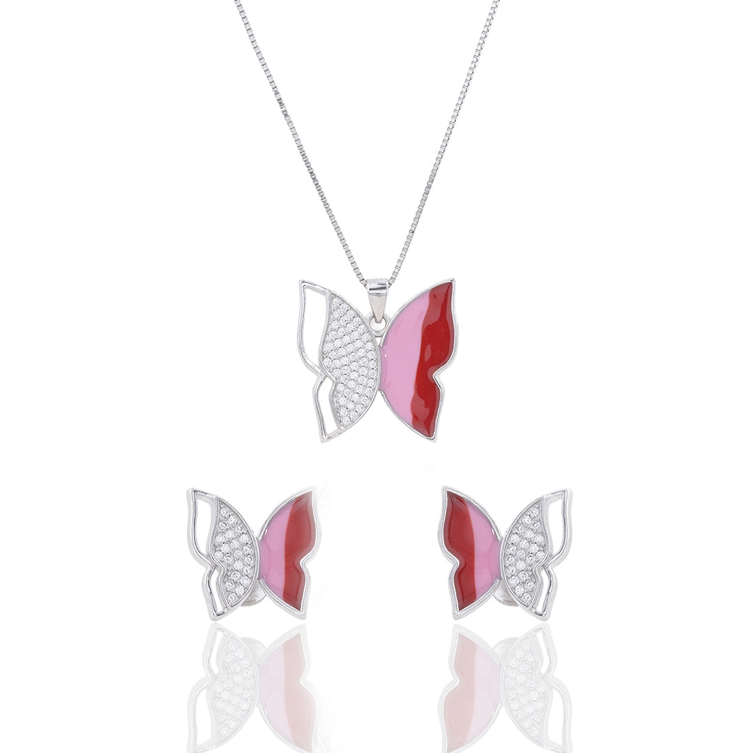 Butterfly Pendant Chain & Earrings Ishna