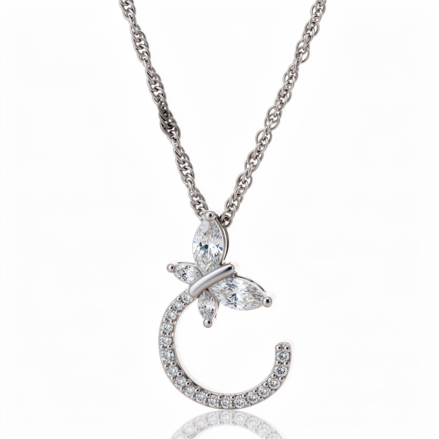 Butterfly motif CZ stone sterling silver pendant chain