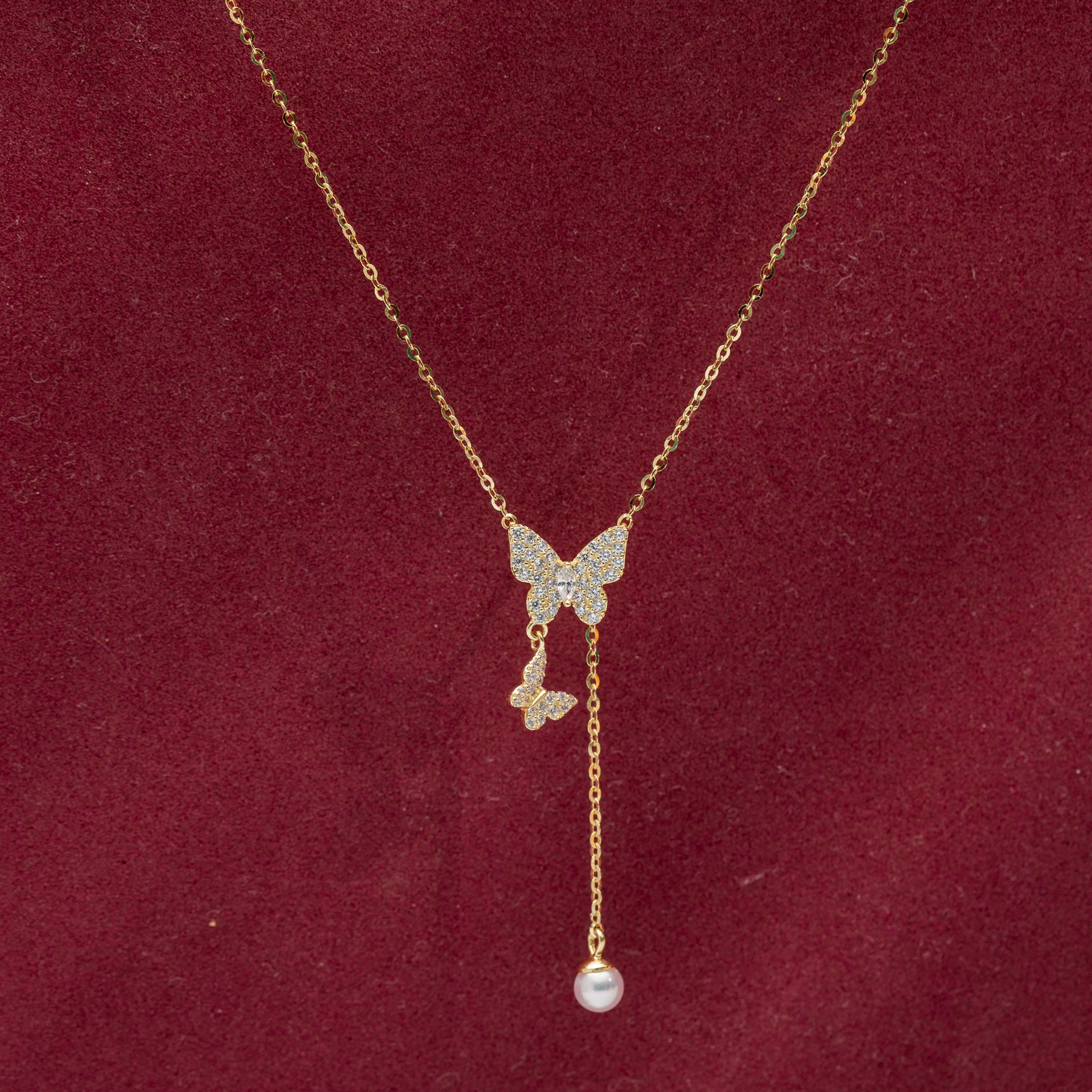 Butterfly necklace with pearl drop for women