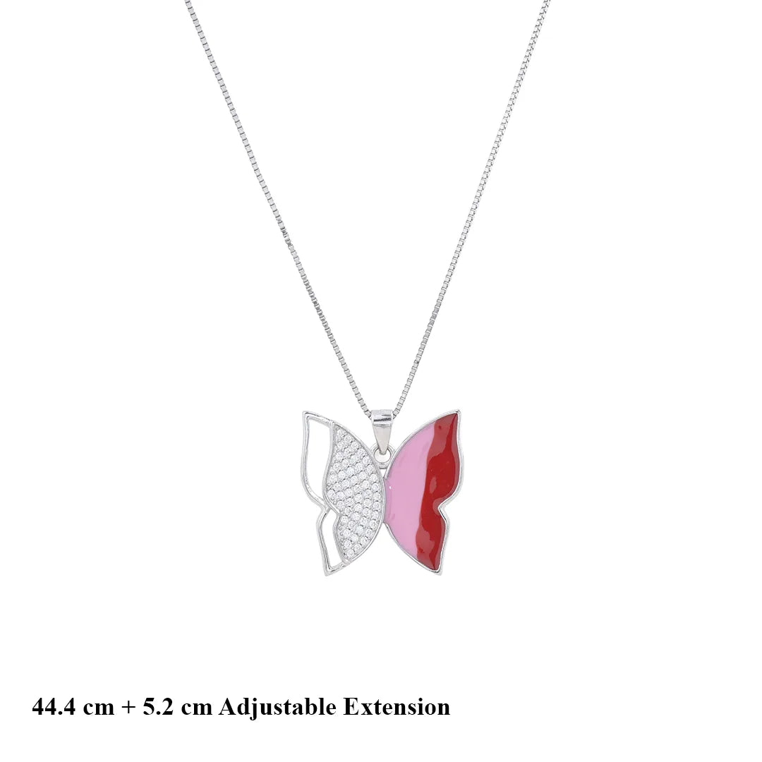 Butterfly silver Pendant Chain & Earrings