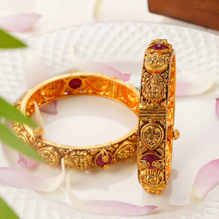 Buy Nagas work gold bangles online with screw closure design