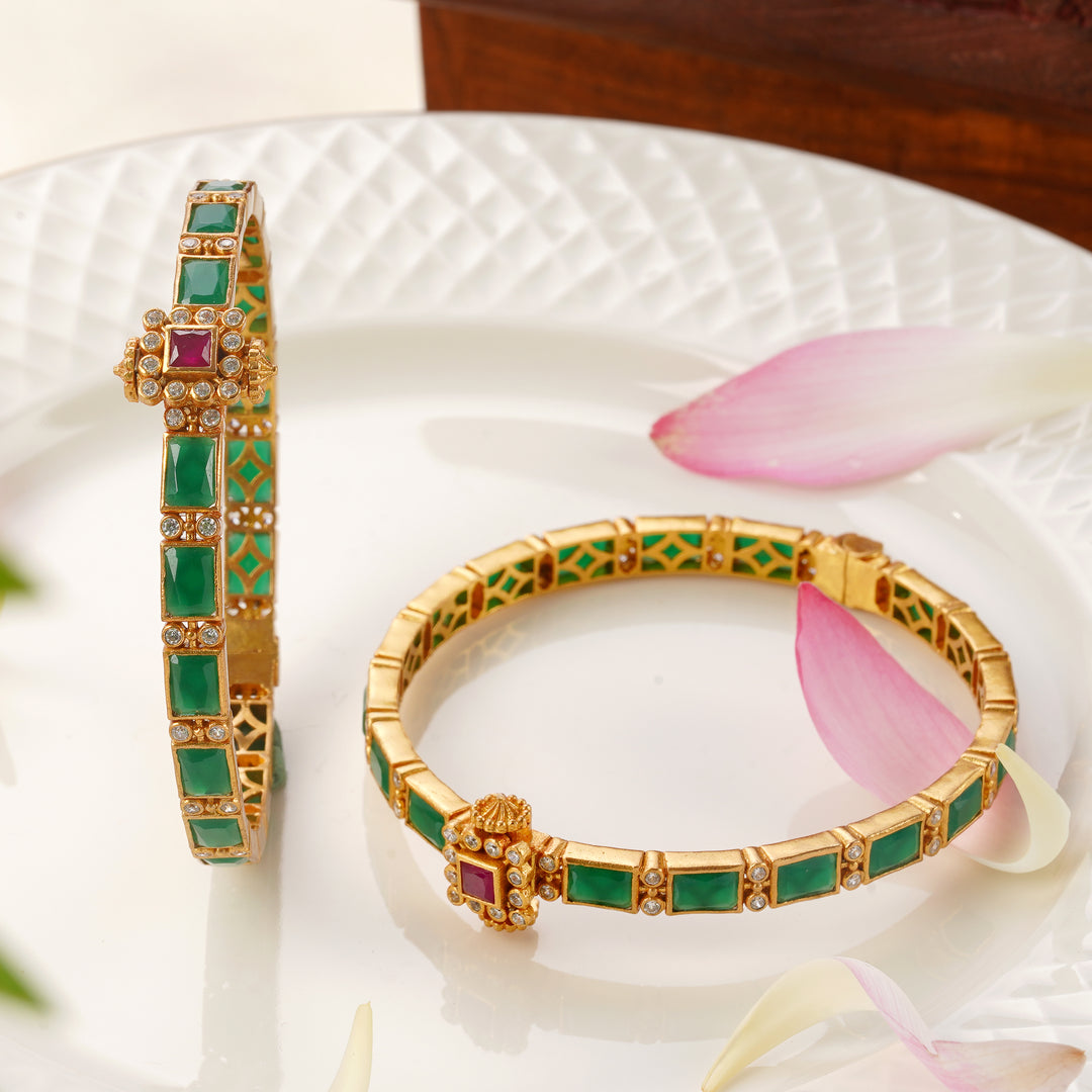 Buy screw type emerald gold bangles online for weddings & festivals