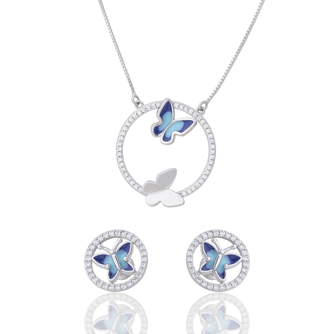 CZ Azure Butterfly Pendant Chain Set Ishna