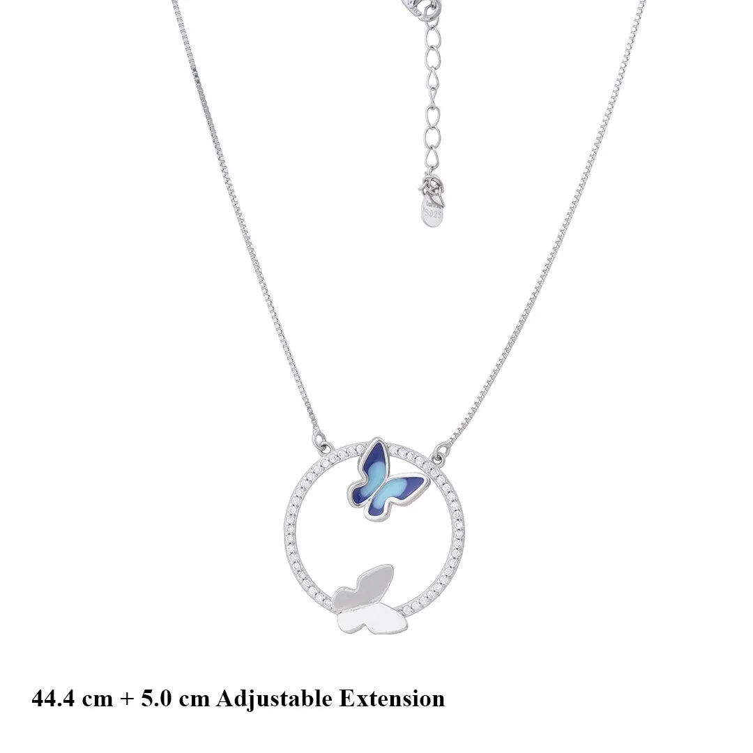 CZ Azure Butterfly silver Pendant Chain Set