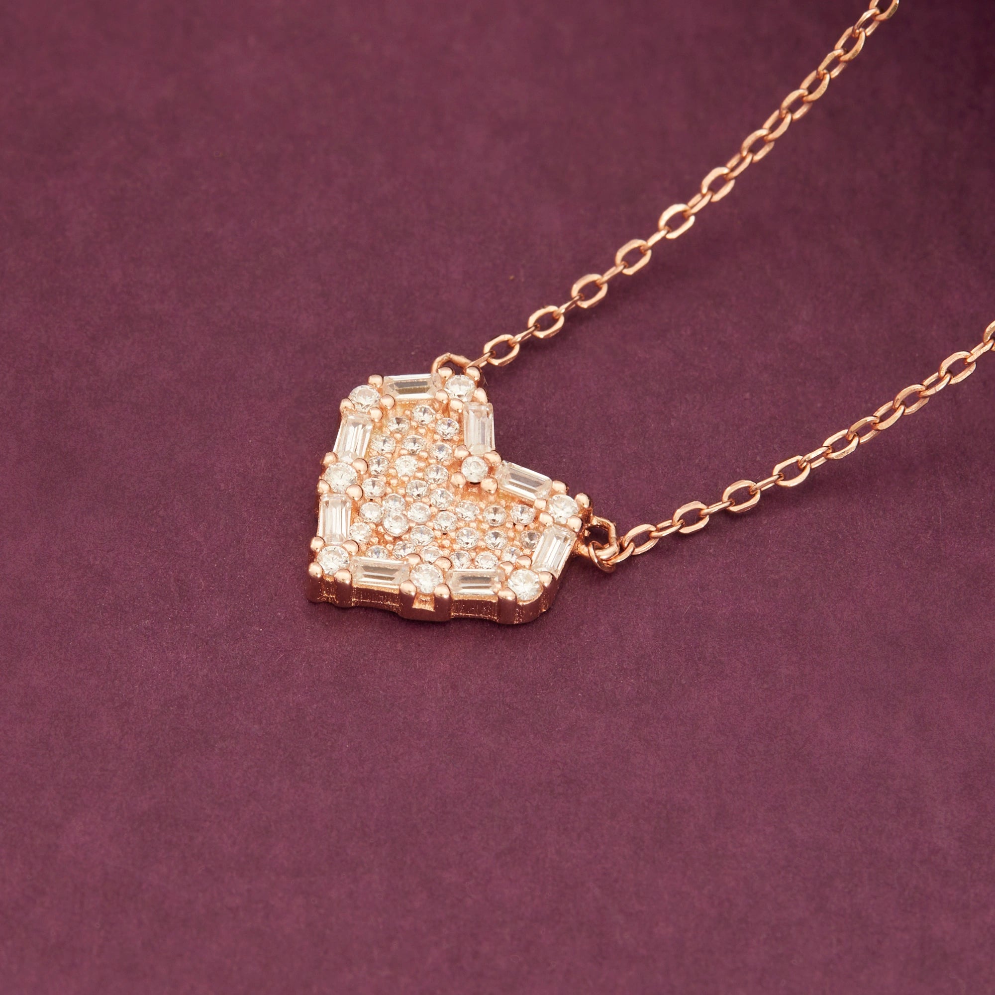 CZ Baguette Heart Chain Ishna