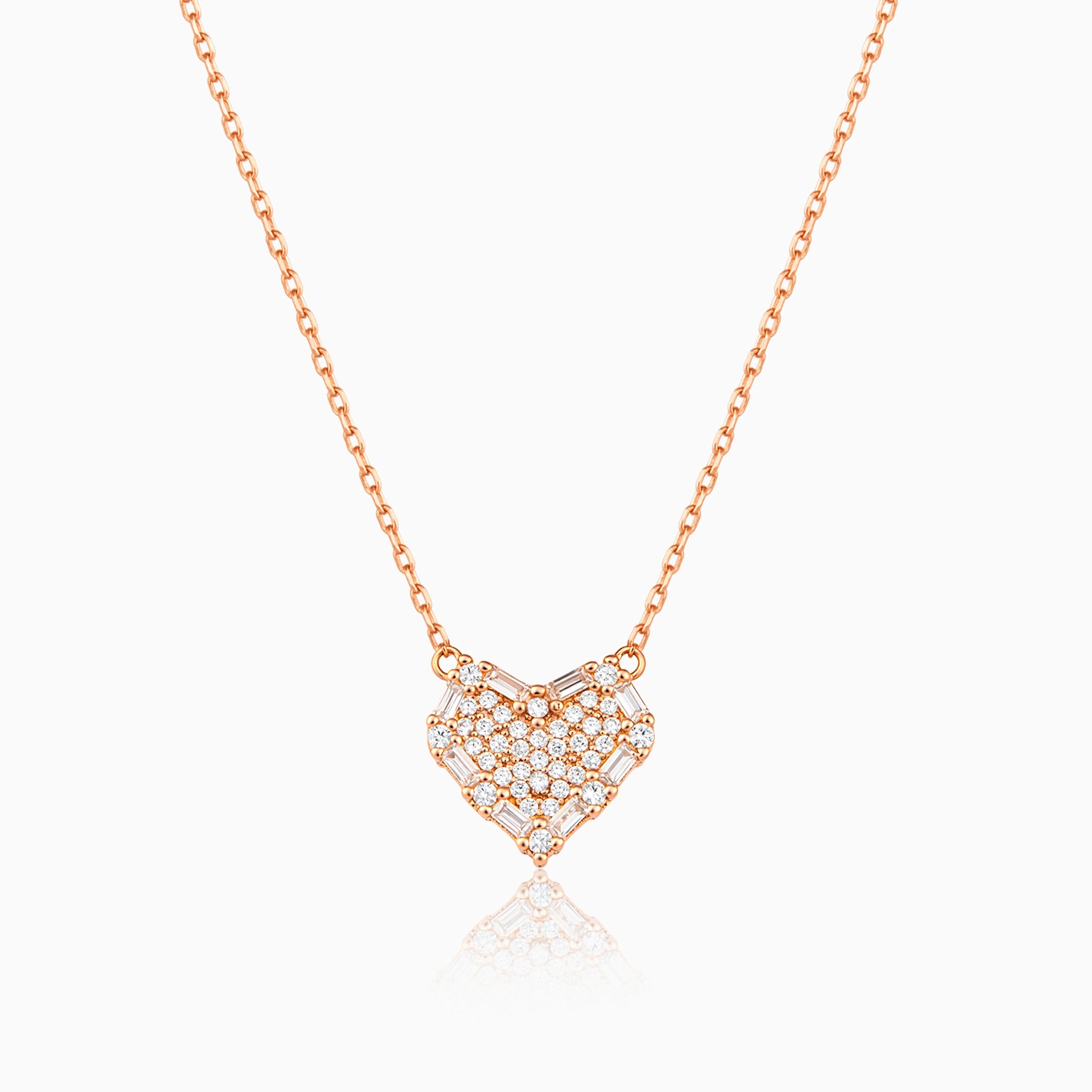 CZ Baguette Heart Pendant Chain Ishna