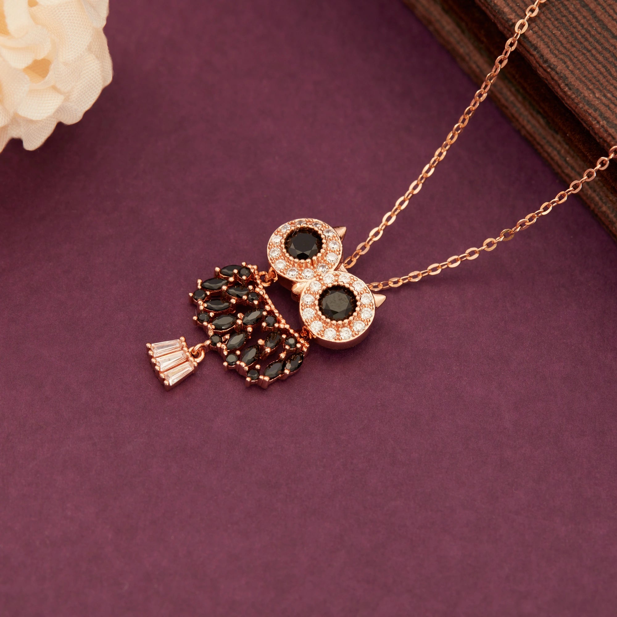 CZ Black Owl Pendant Chain Ishna