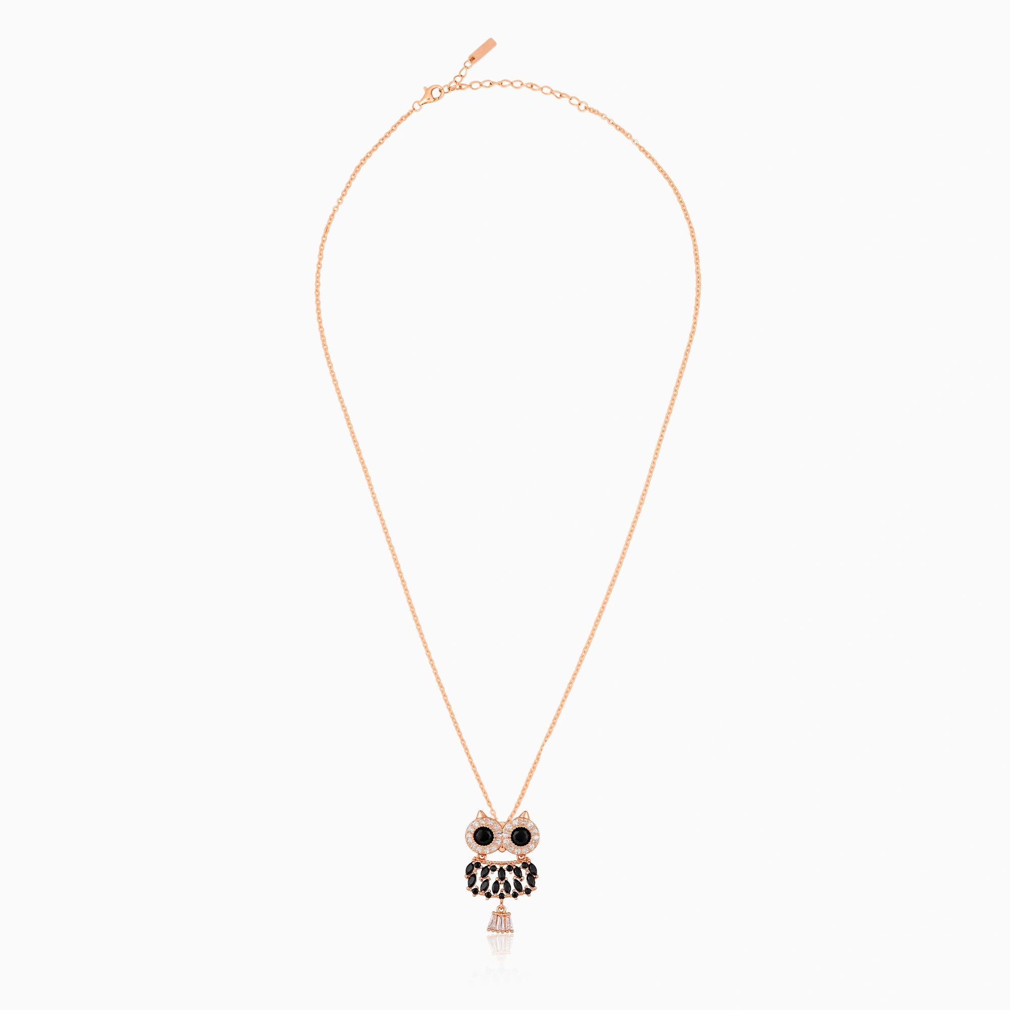CZ Black Stone Owl Pendant Chain Ishna