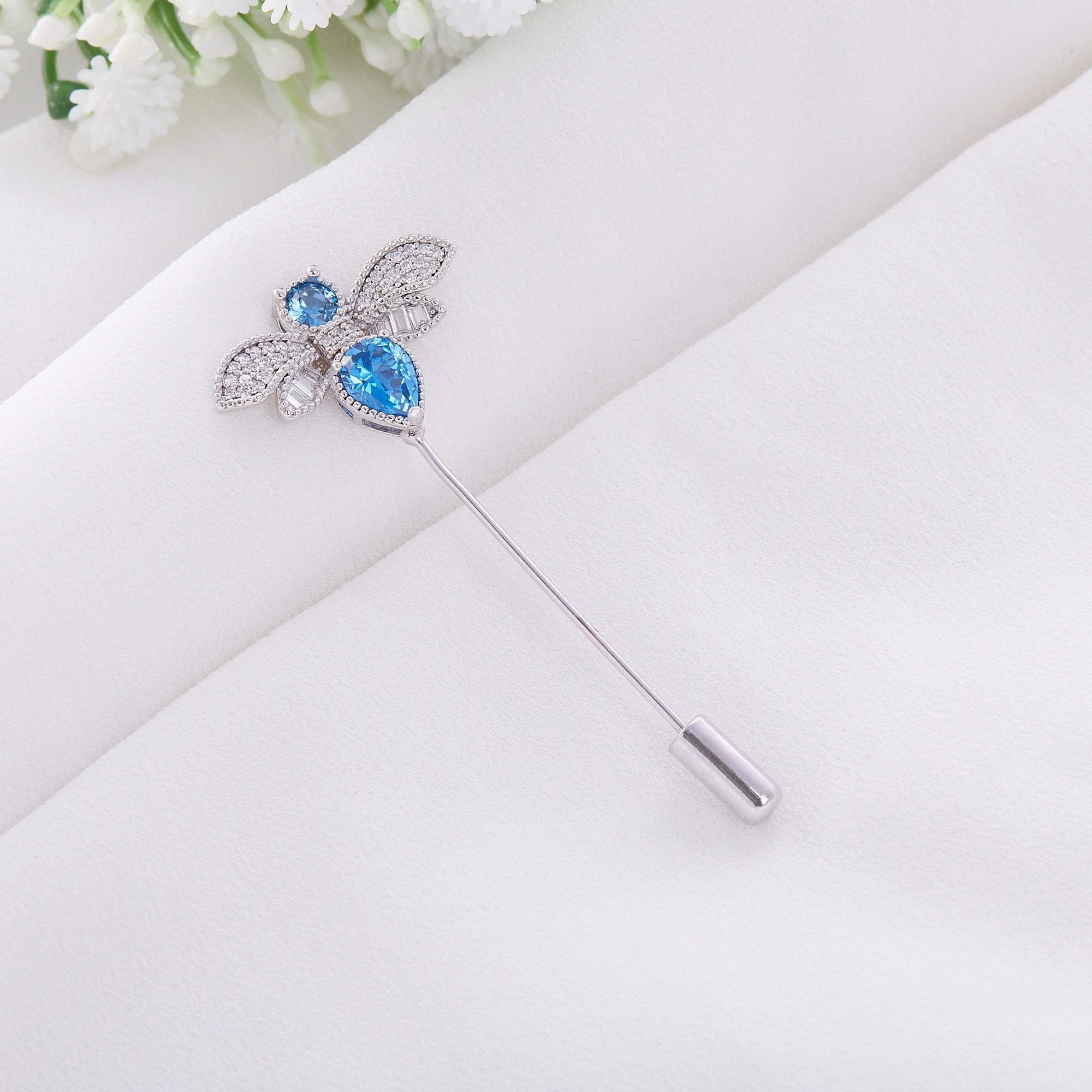 CZ Blue Bee Brooch Ishna