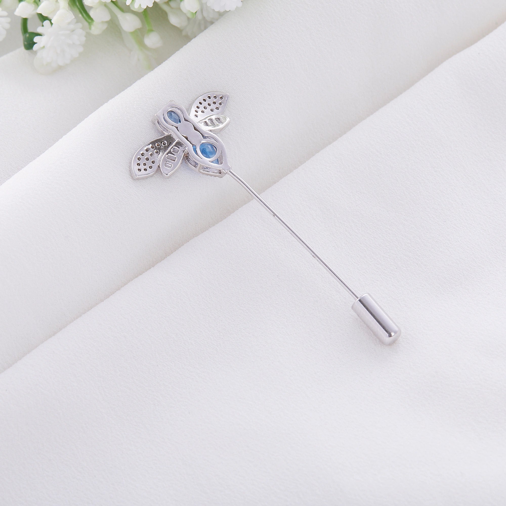CZ Blue Bee Motif Brooch Ishna