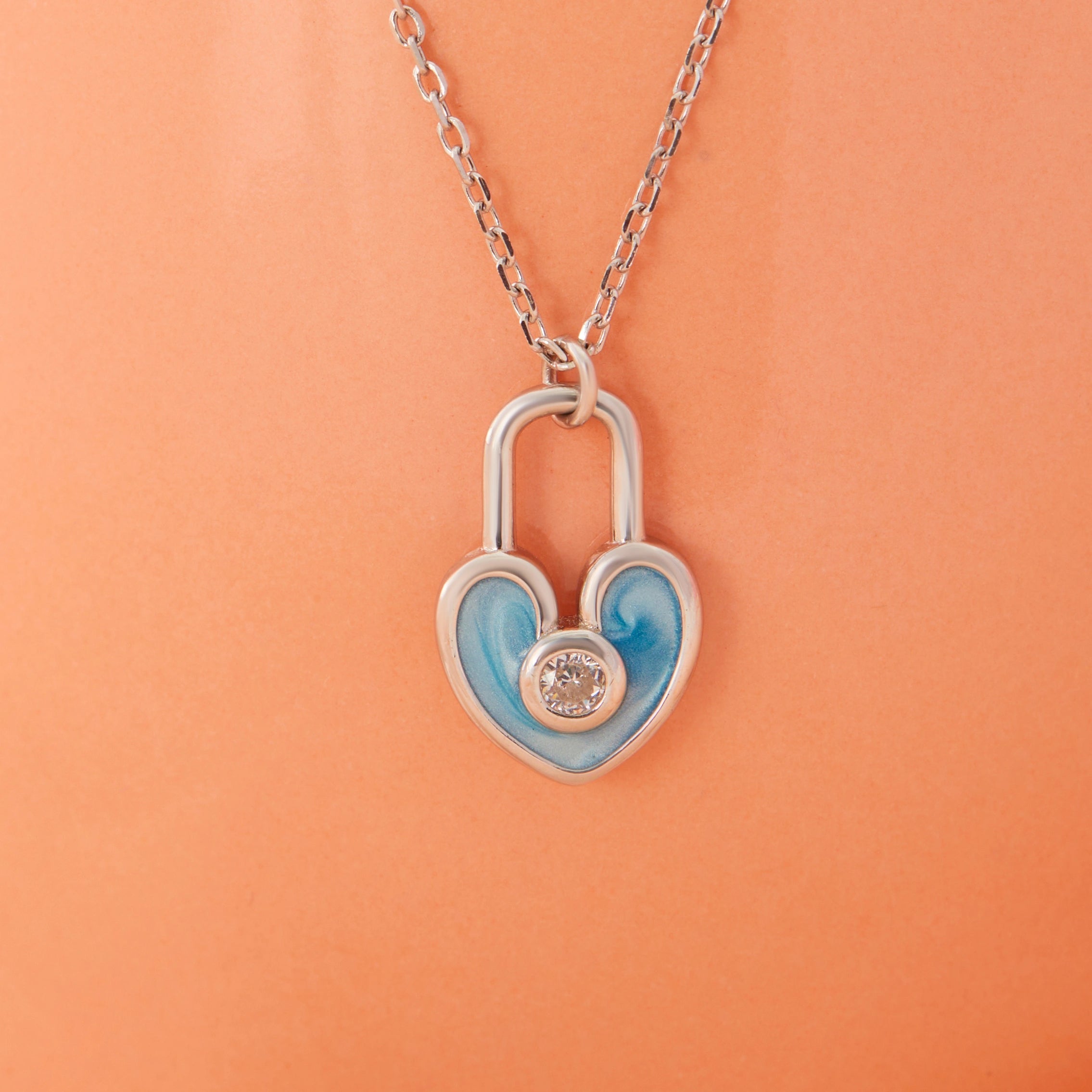 CZ Blue Heart Padlock Chain Ishna
