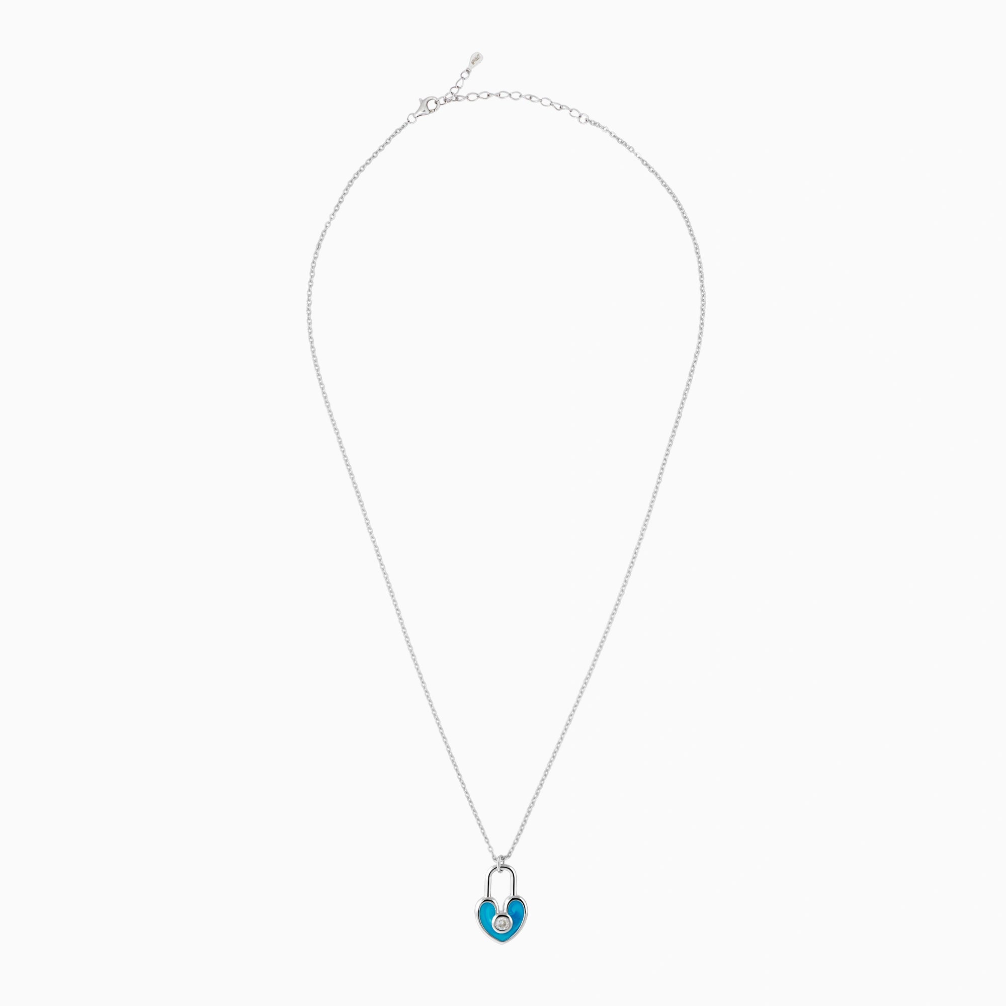 CZ Blue Heart Padlock Pendant Chain Ishna 