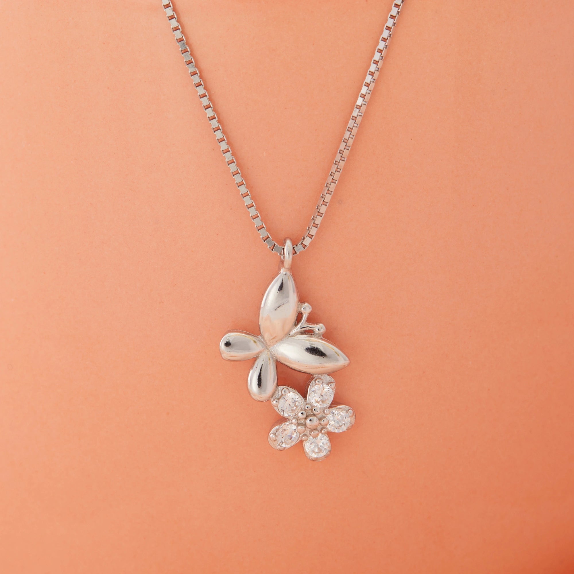 CZ Butterfly Flower Motif Chain Ishna
