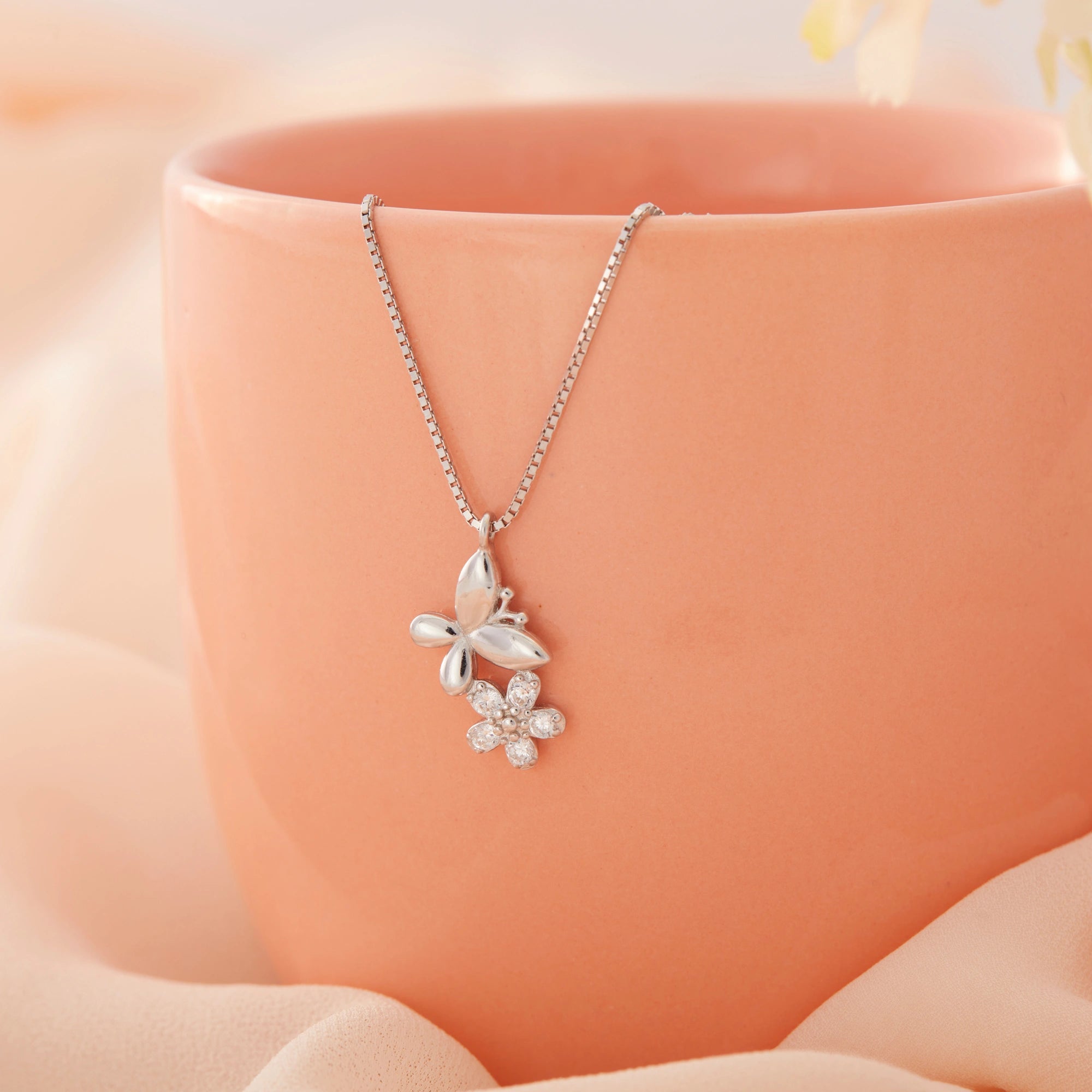 CZ Butterfly Flower Pendant Chain Ishna