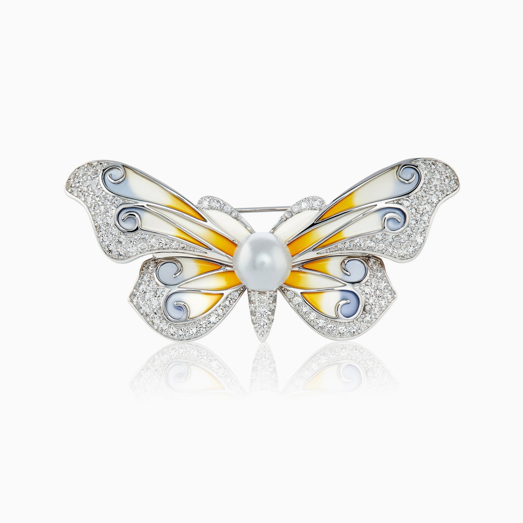 CZ Butterfly Pearl Brooch Pin Ishna