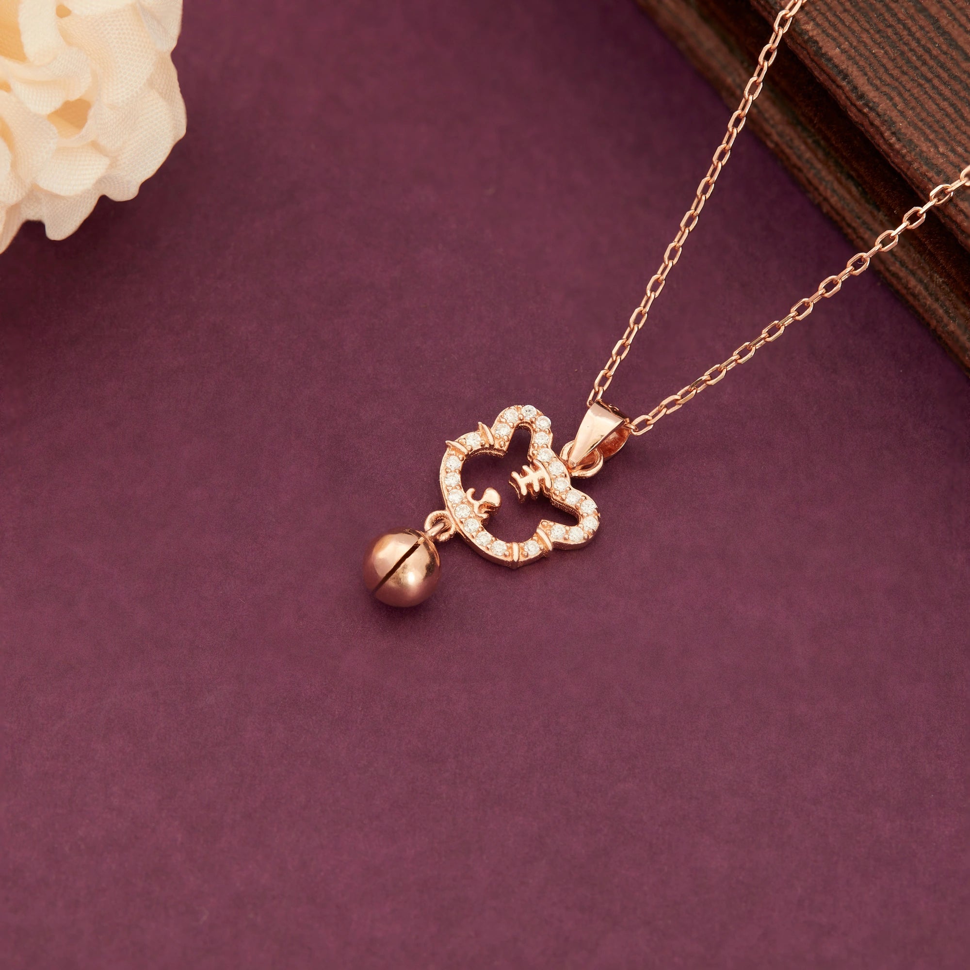 CZ Cat Bell Pendant Chain Ishna