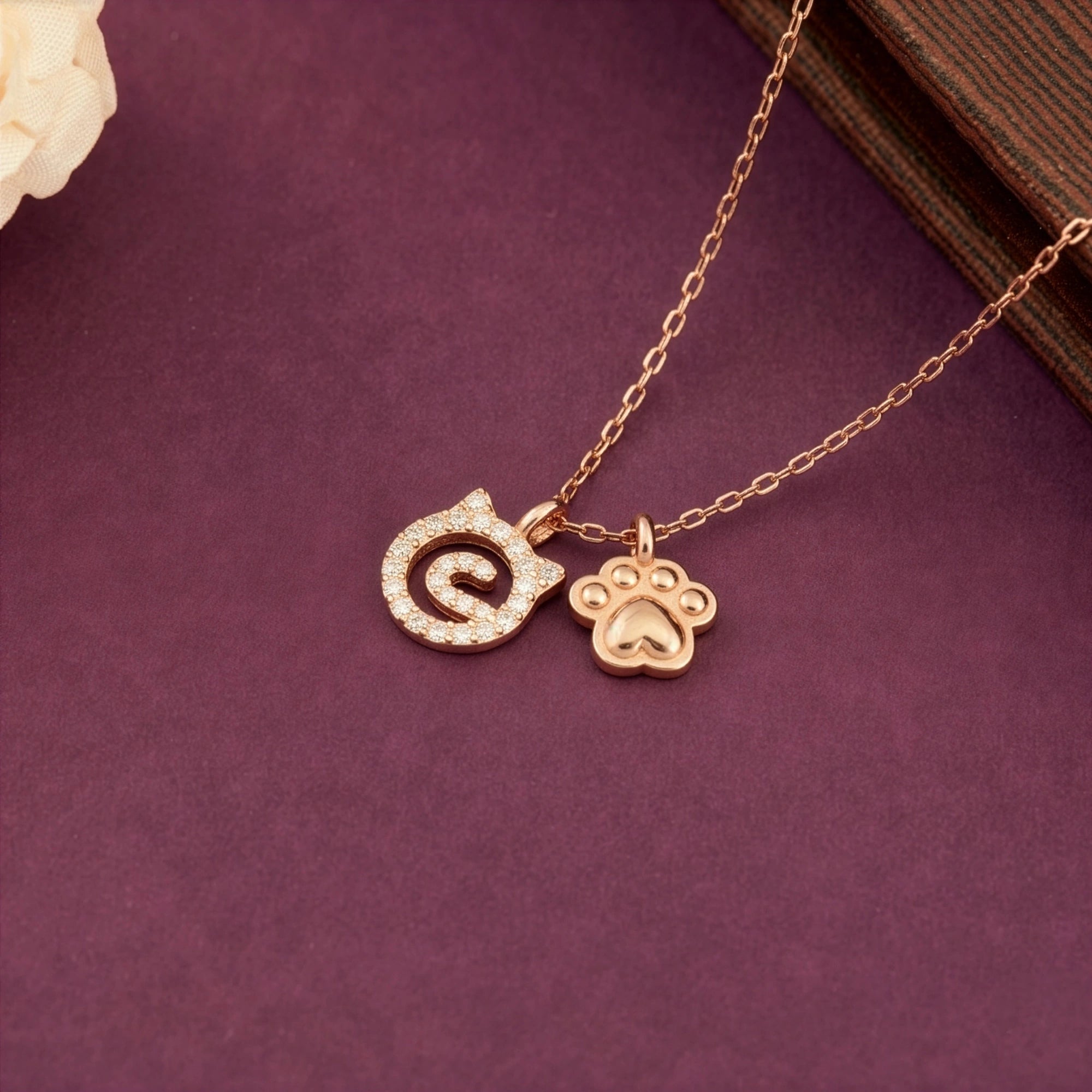 CZ Cat Paw Pendant Chain Ishna