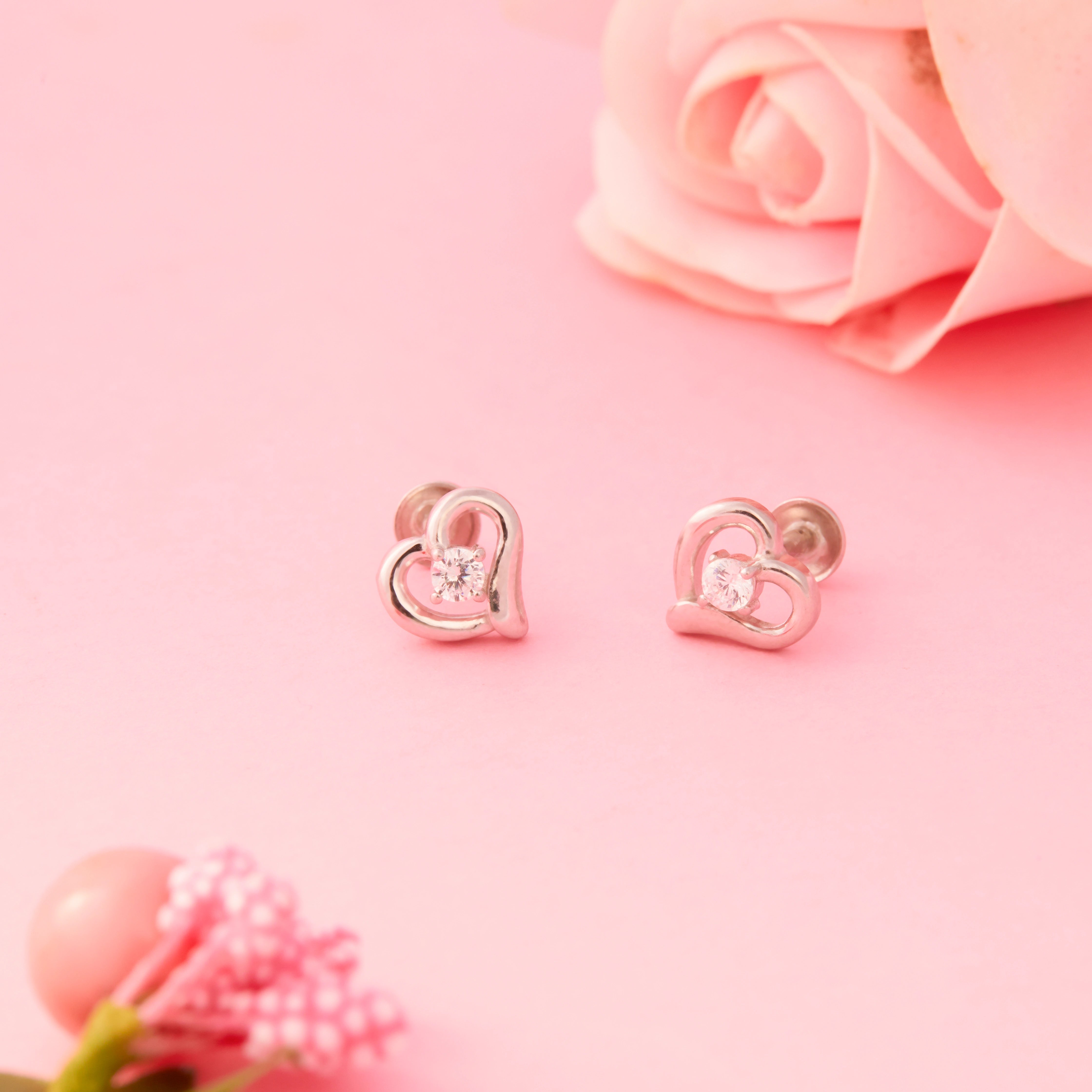 CZ Center Stone Open Heart Motif Stud Earrings Ishna