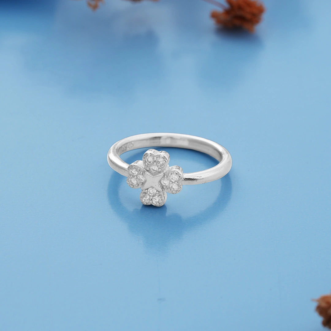 CZ Cluster Clover Ring in 925 Sterling Silver Ishna