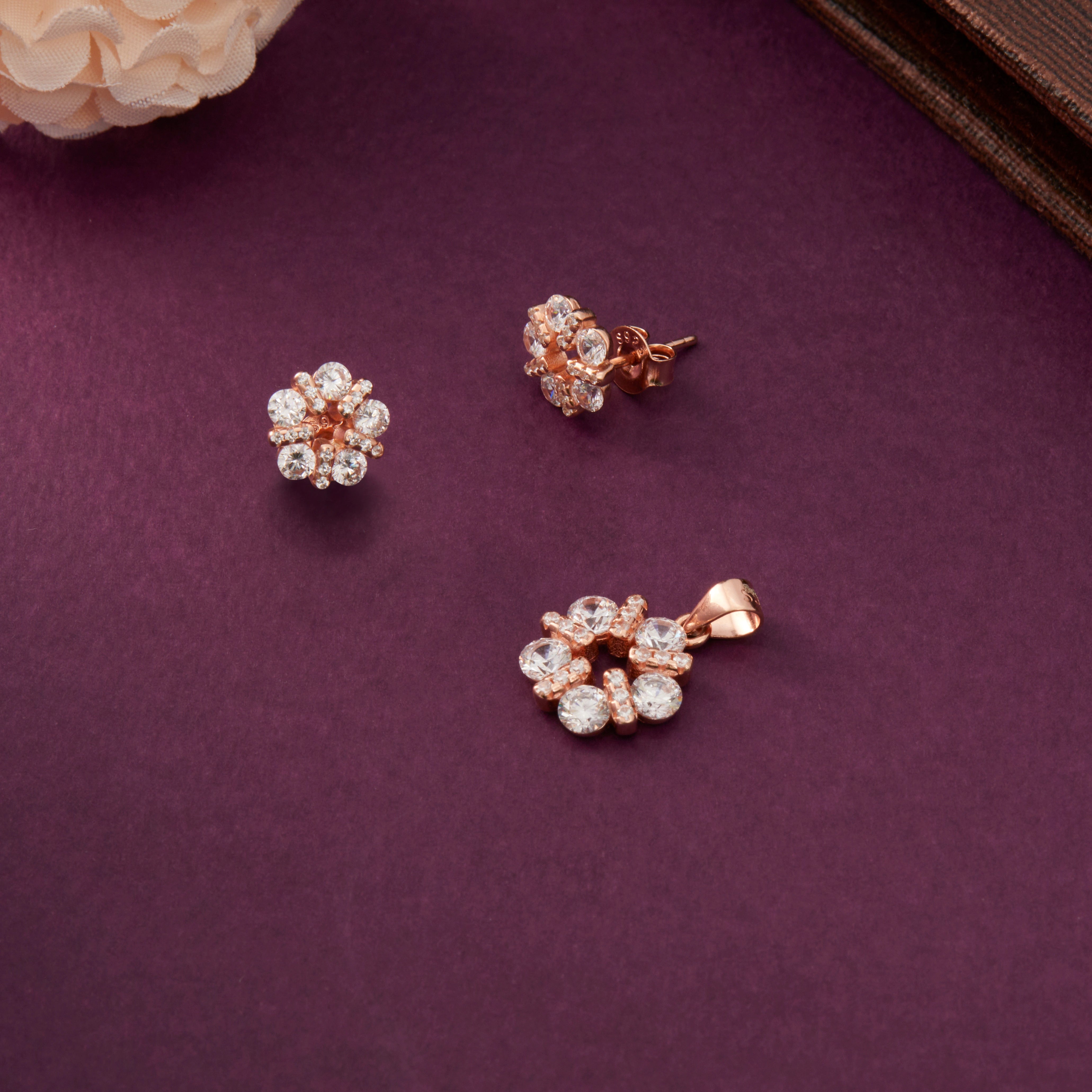 CZ Cluster Pendant & Earring Set Ishna