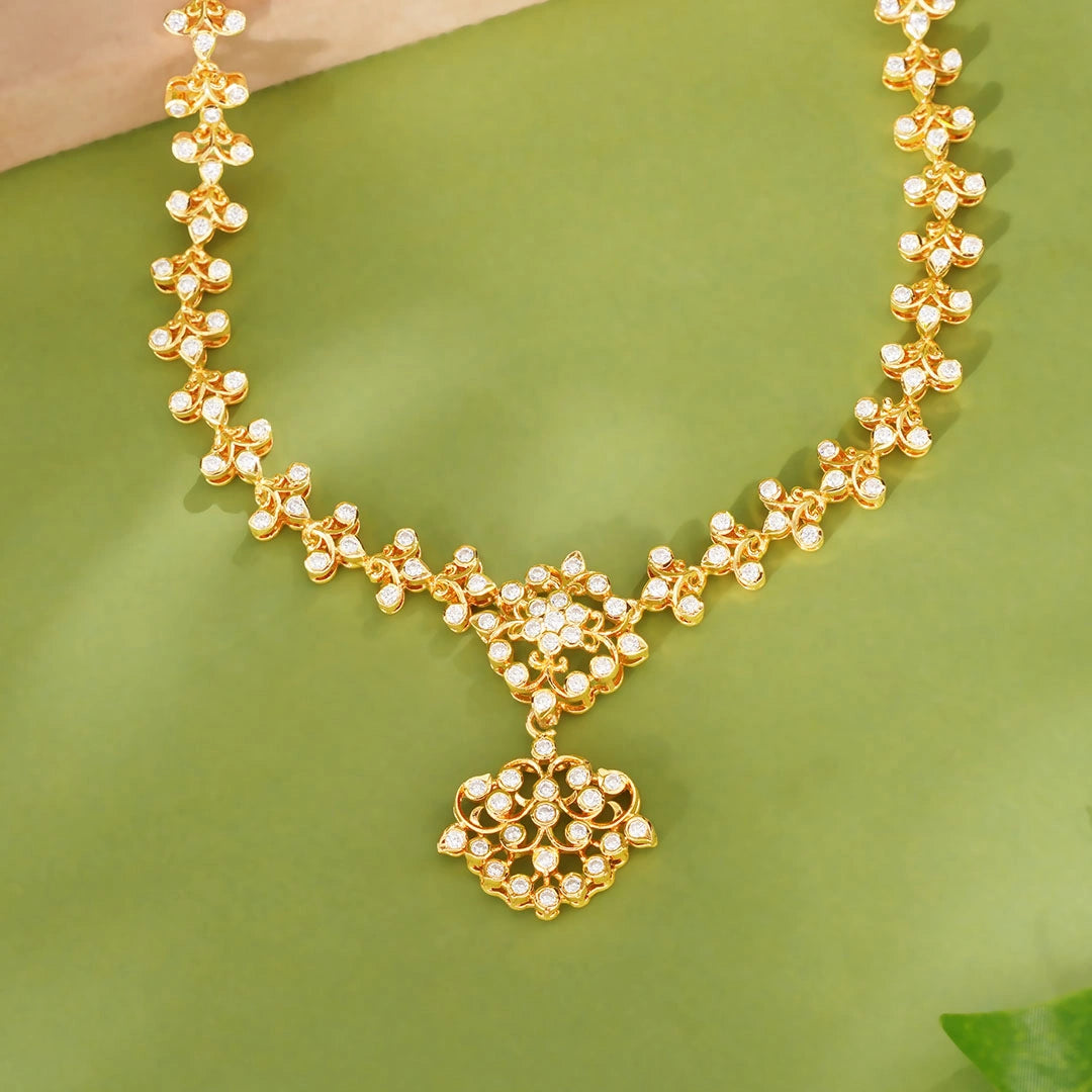 CZ Dainty Floral Motif Necklace Ishna