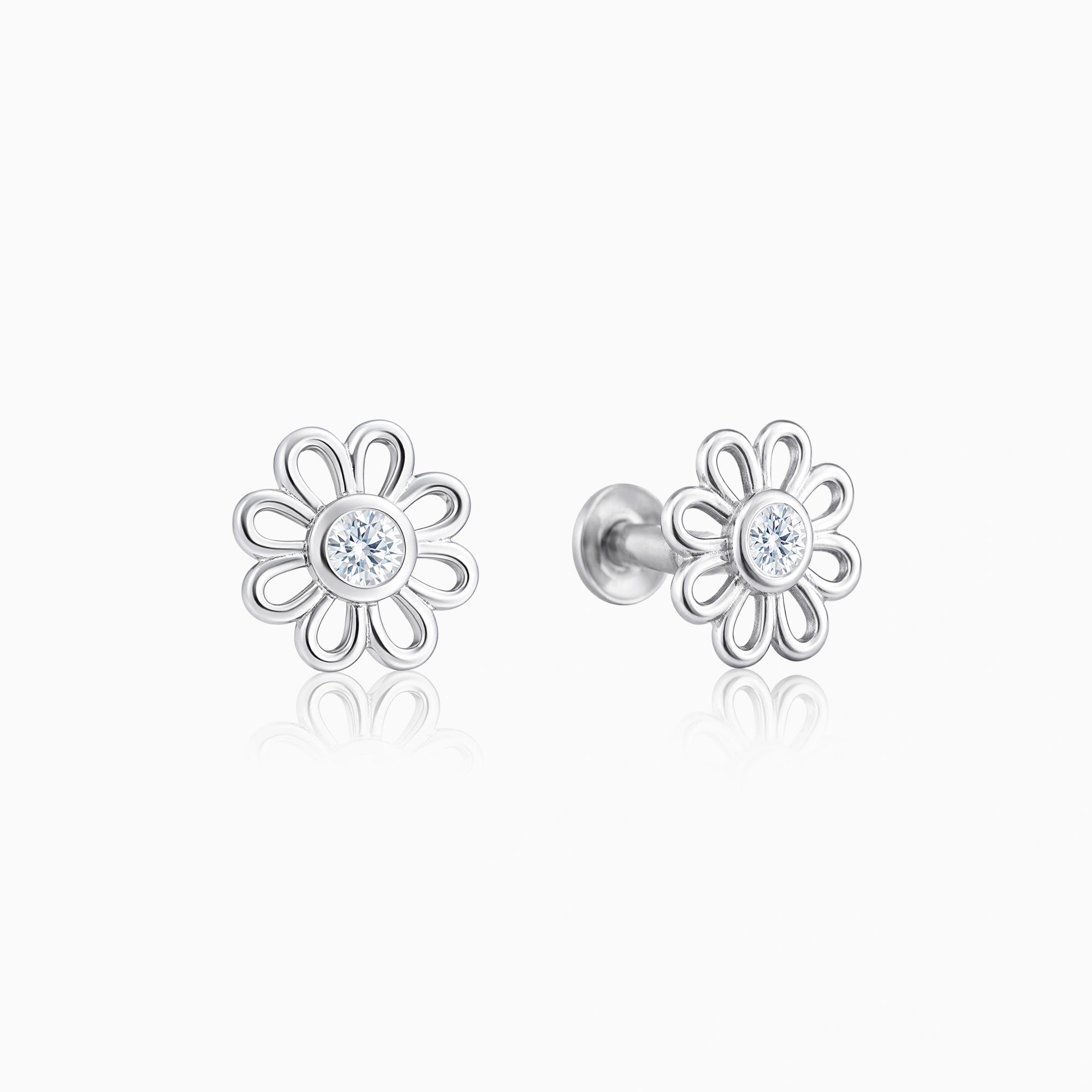 CZ Daisy Flower Motif Stud Earrings Ishna