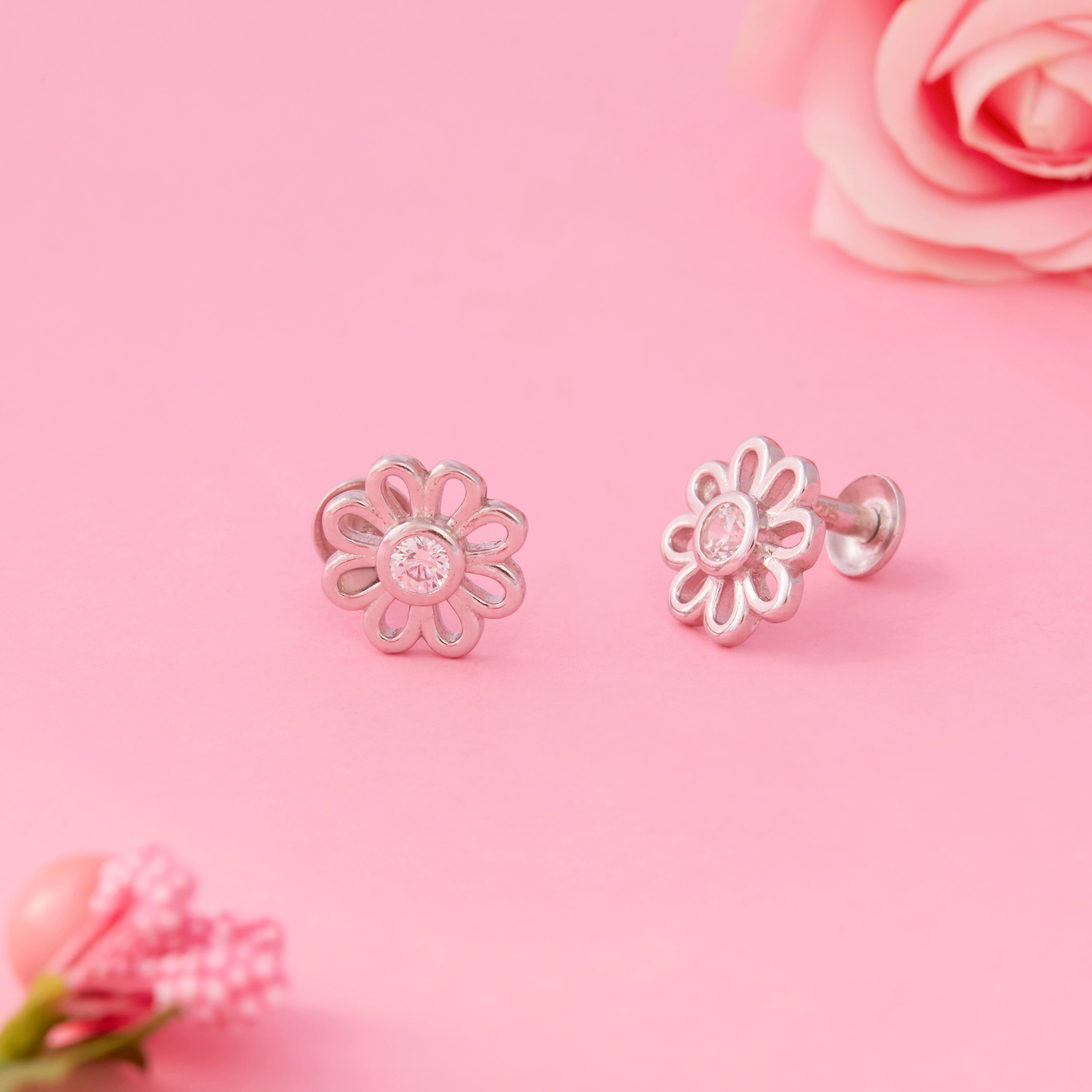 CZ Daisy Flower Stud Earrings Ishna